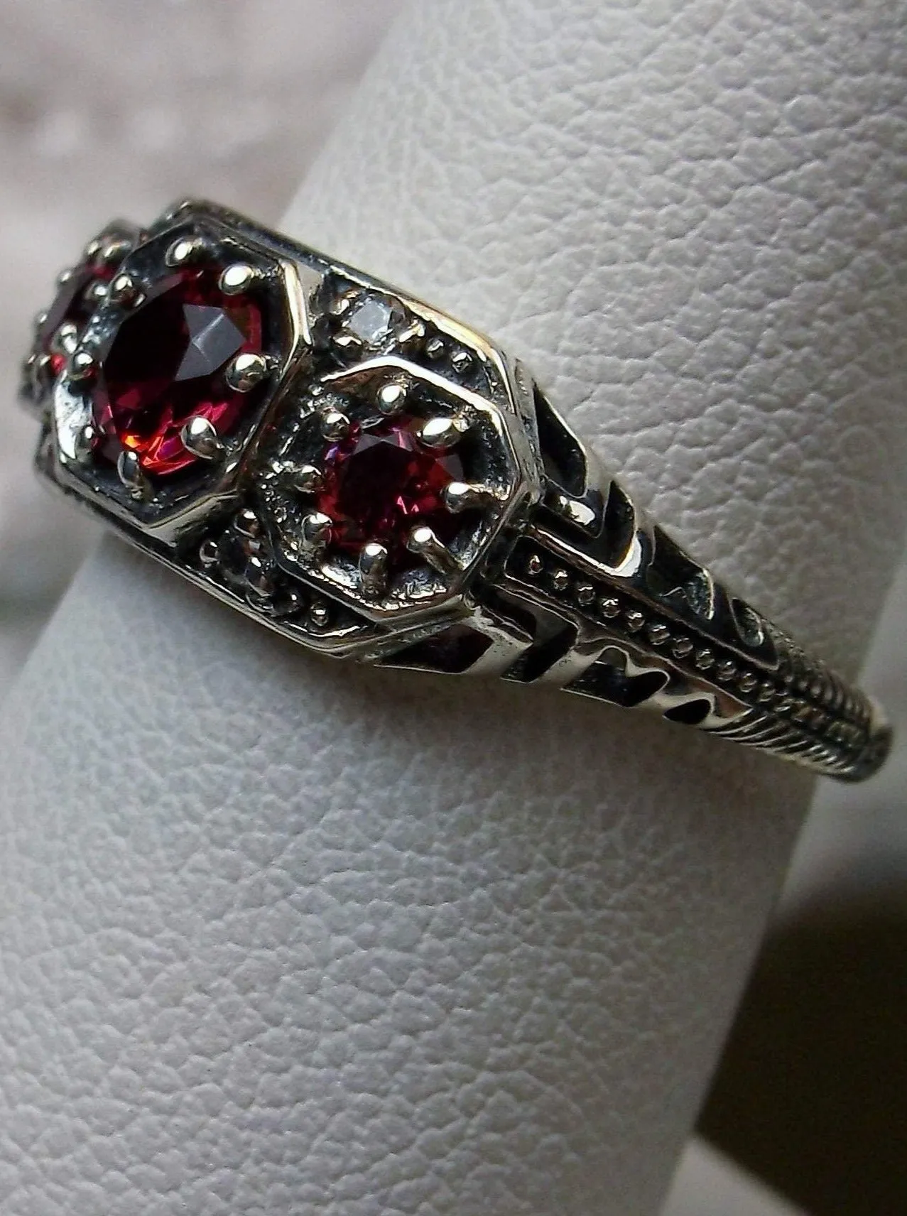 Ruby Ring Trinity Art Deco Sterling Silver #D161