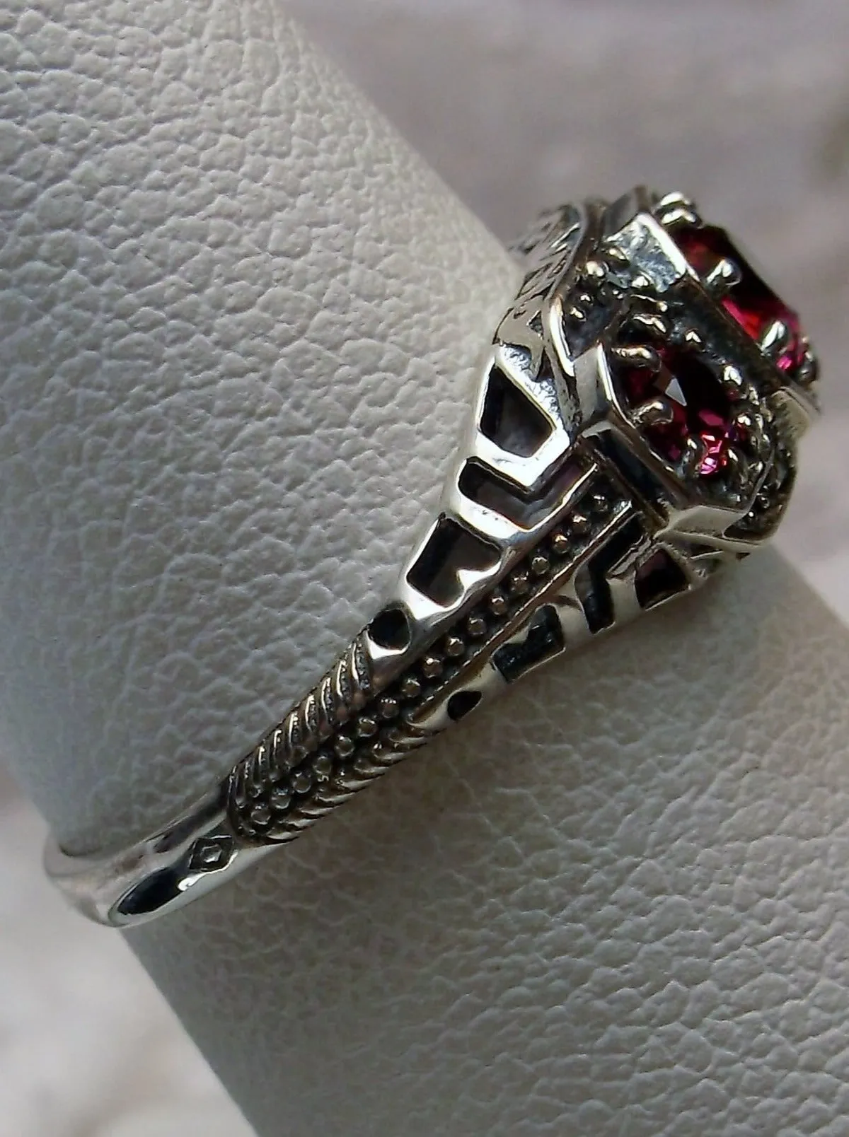 Ruby Ring Trinity Art Deco Sterling Silver #D161