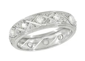 Sachem Antique Art Deco Platinum Diamond Hand Etched Wedding Band