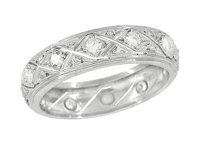 Sachem Antique Art Deco Platinum Diamond Hand Etched Wedding Band