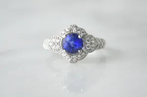 Sapphire & Pave Filigree Ring