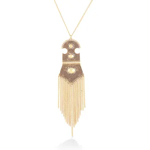 SC40196 GOLD-TONE METAL LONG CHAIN TASSEL NECKLACE (KD4)