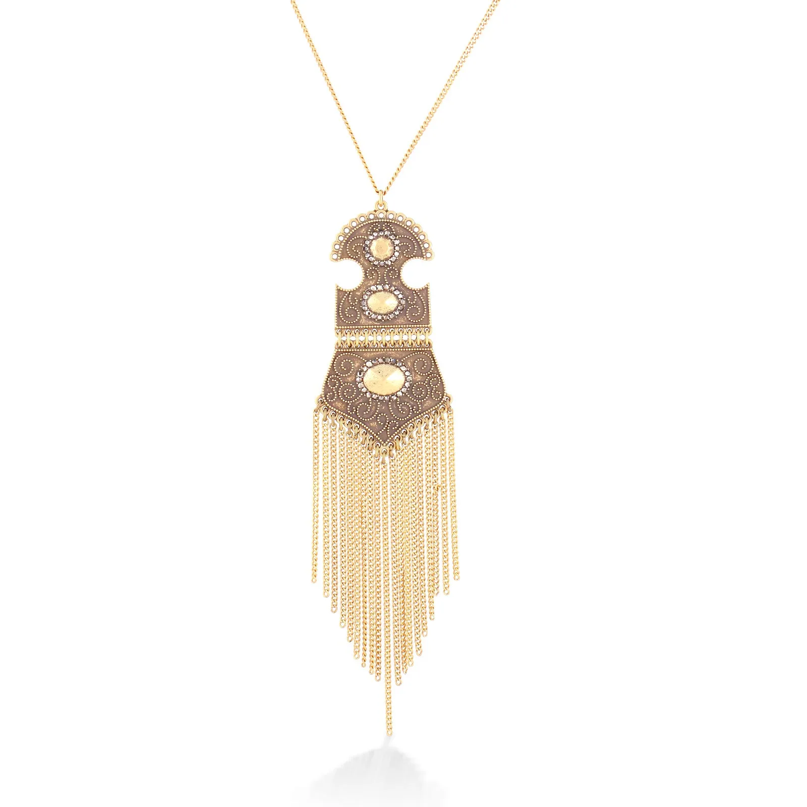 SC40196 GOLD-TONE METAL LONG CHAIN TASSEL NECKLACE (KD4)
