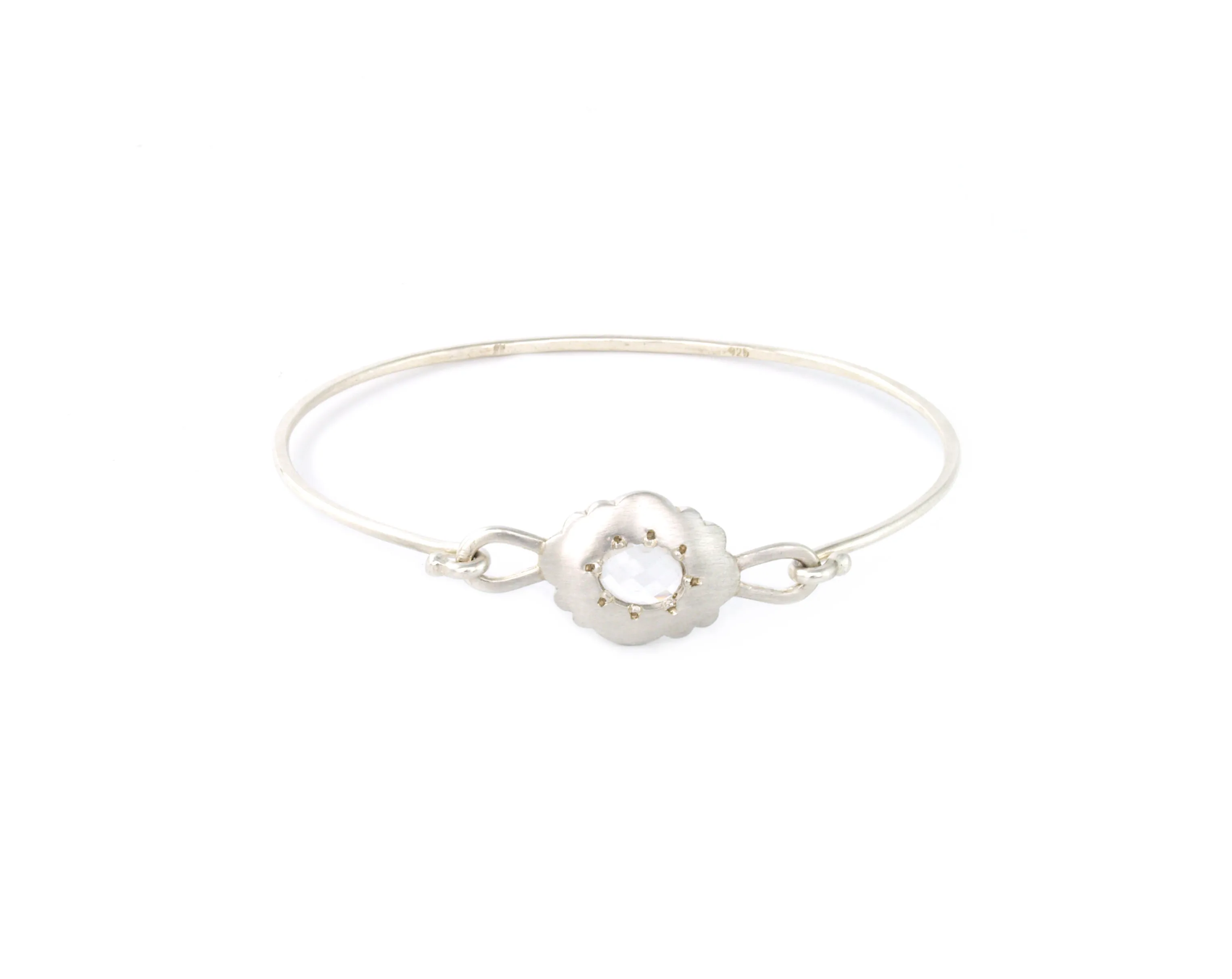 Scallop Oval Bracelet in Argentium Sterling Silver with Arkansas Quartz