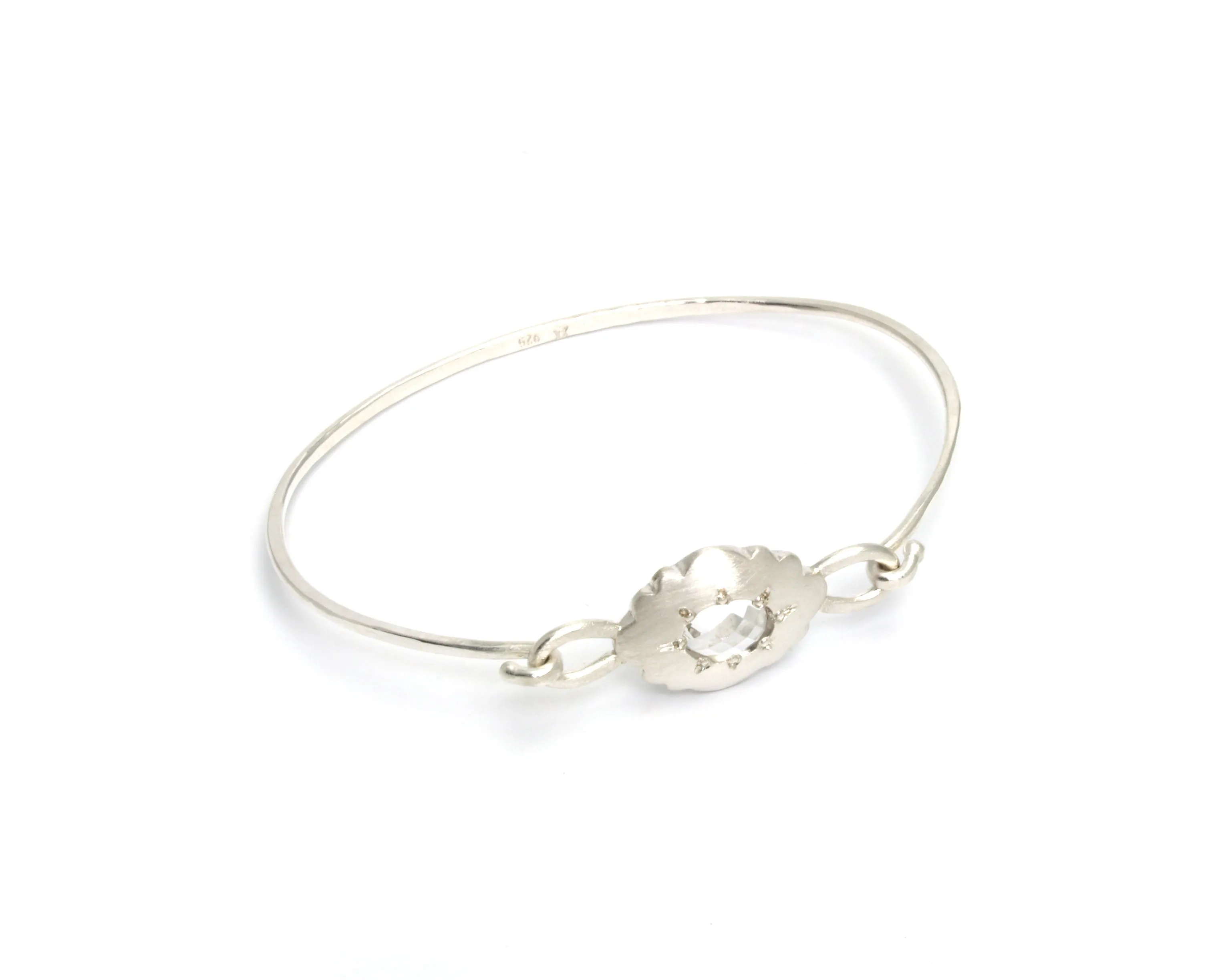 Scallop Oval Bracelet in Argentium Sterling Silver with Arkansas Quartz