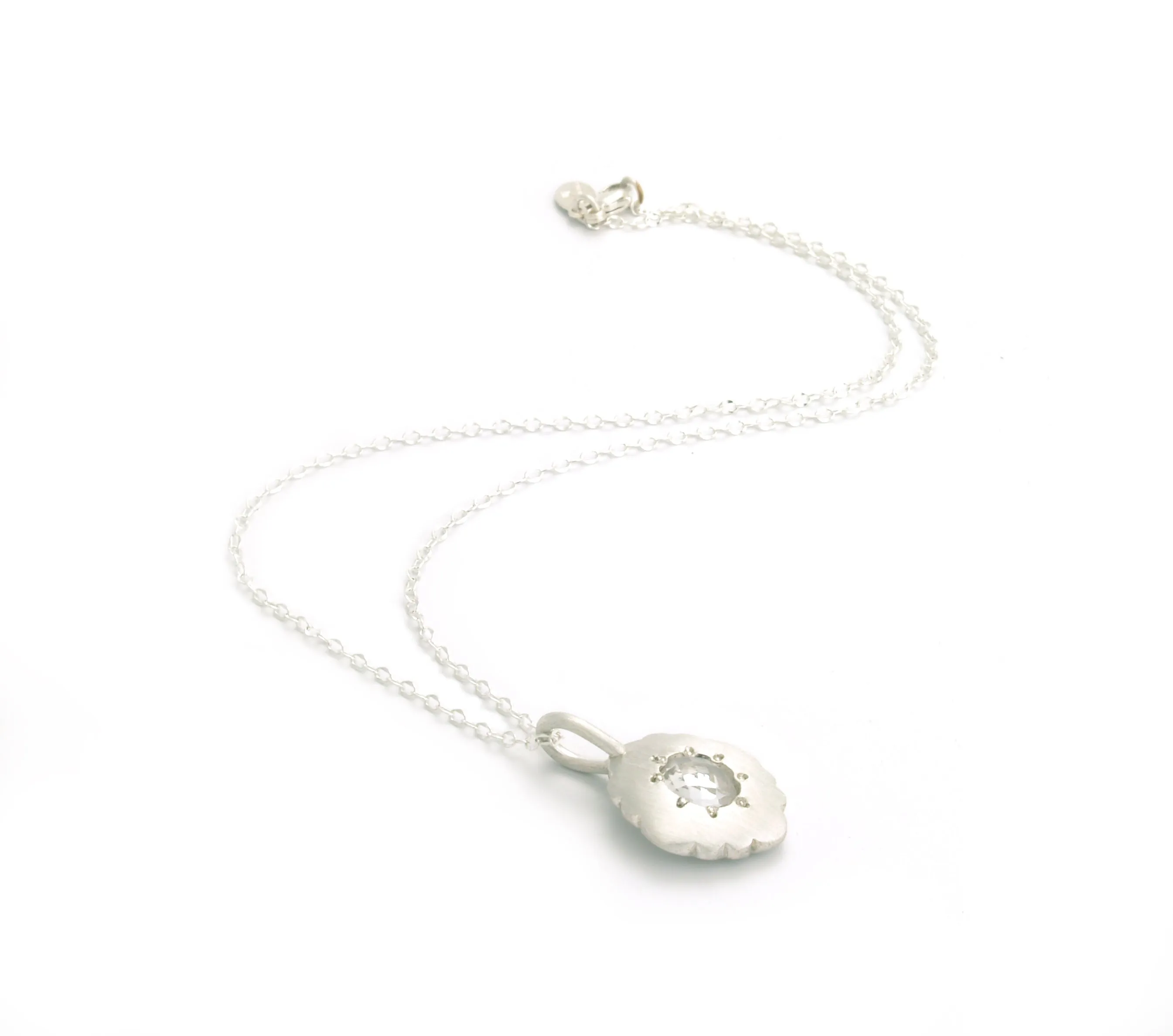 Scallop Oval Necklace in Argentium Sterling Silver with Arkansas Quartz