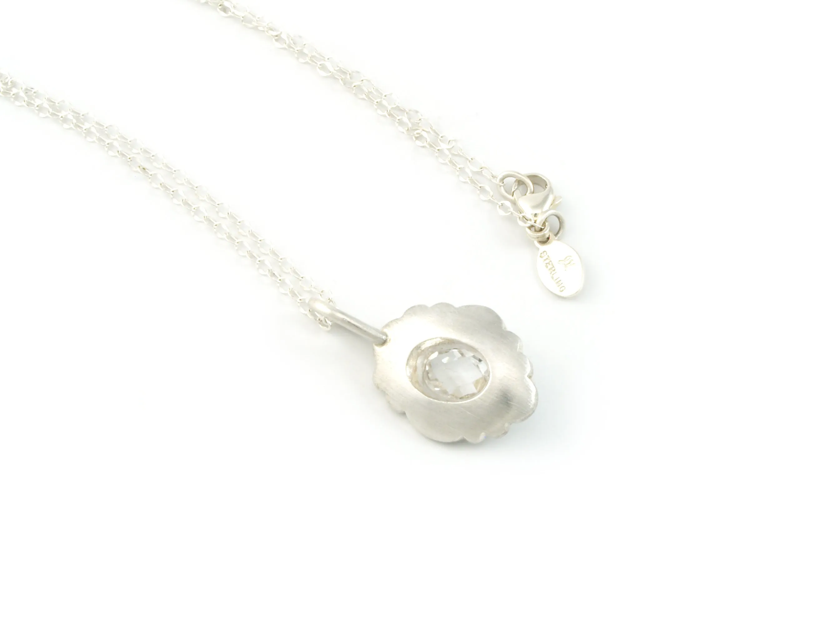 Scallop Oval Necklace in Argentium Sterling Silver with Arkansas Quartz