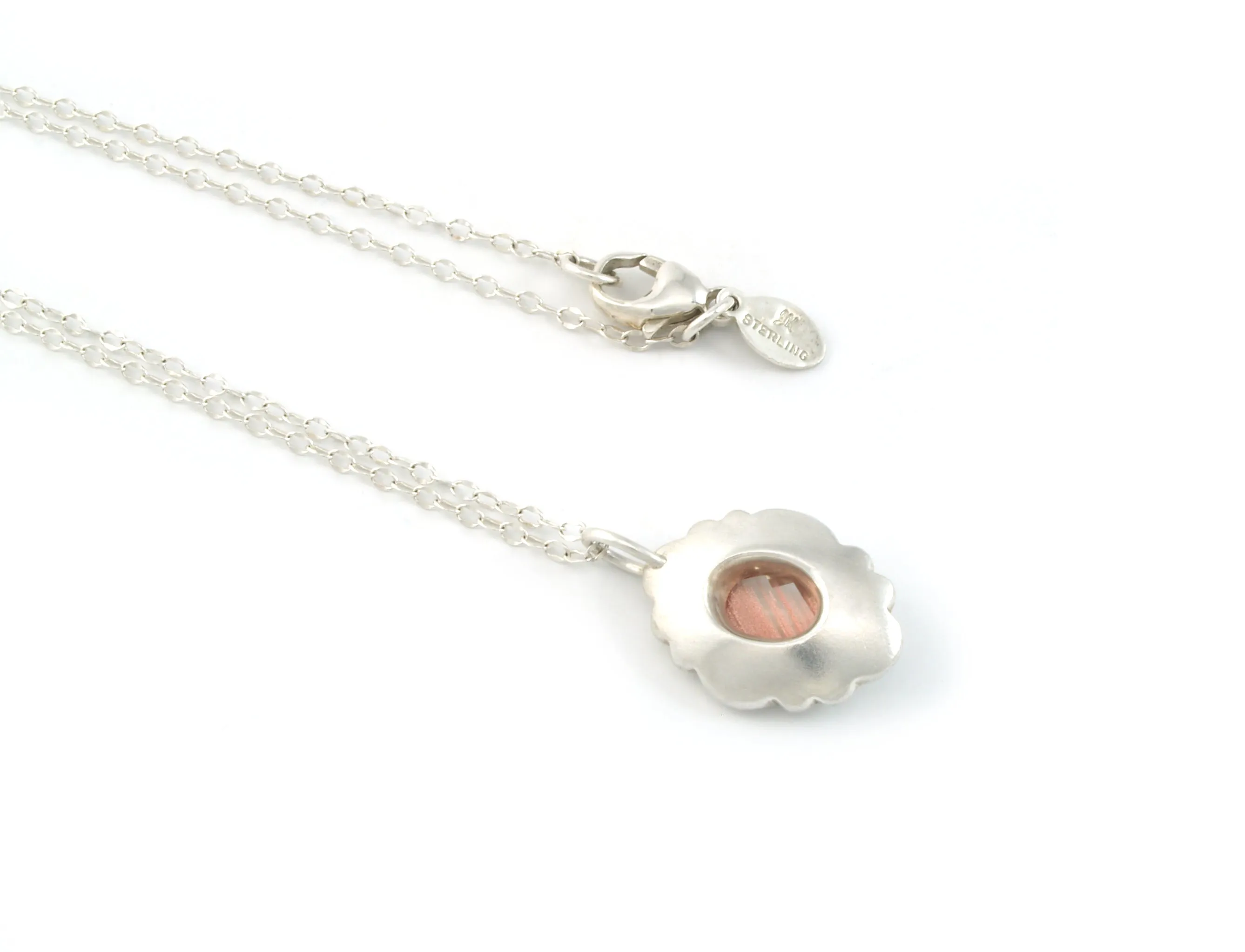 Scallop Oval Necklace in Argentium Sterling Silver with Oregon Sunstone