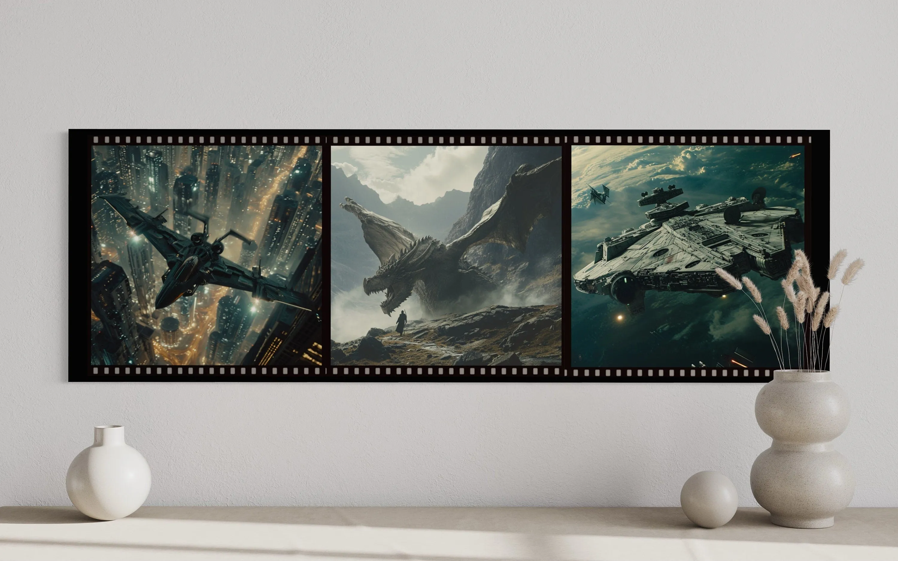 Sci Fi Futuristic Movies Collage Framed Canvas Wall Art For Home Cinema
