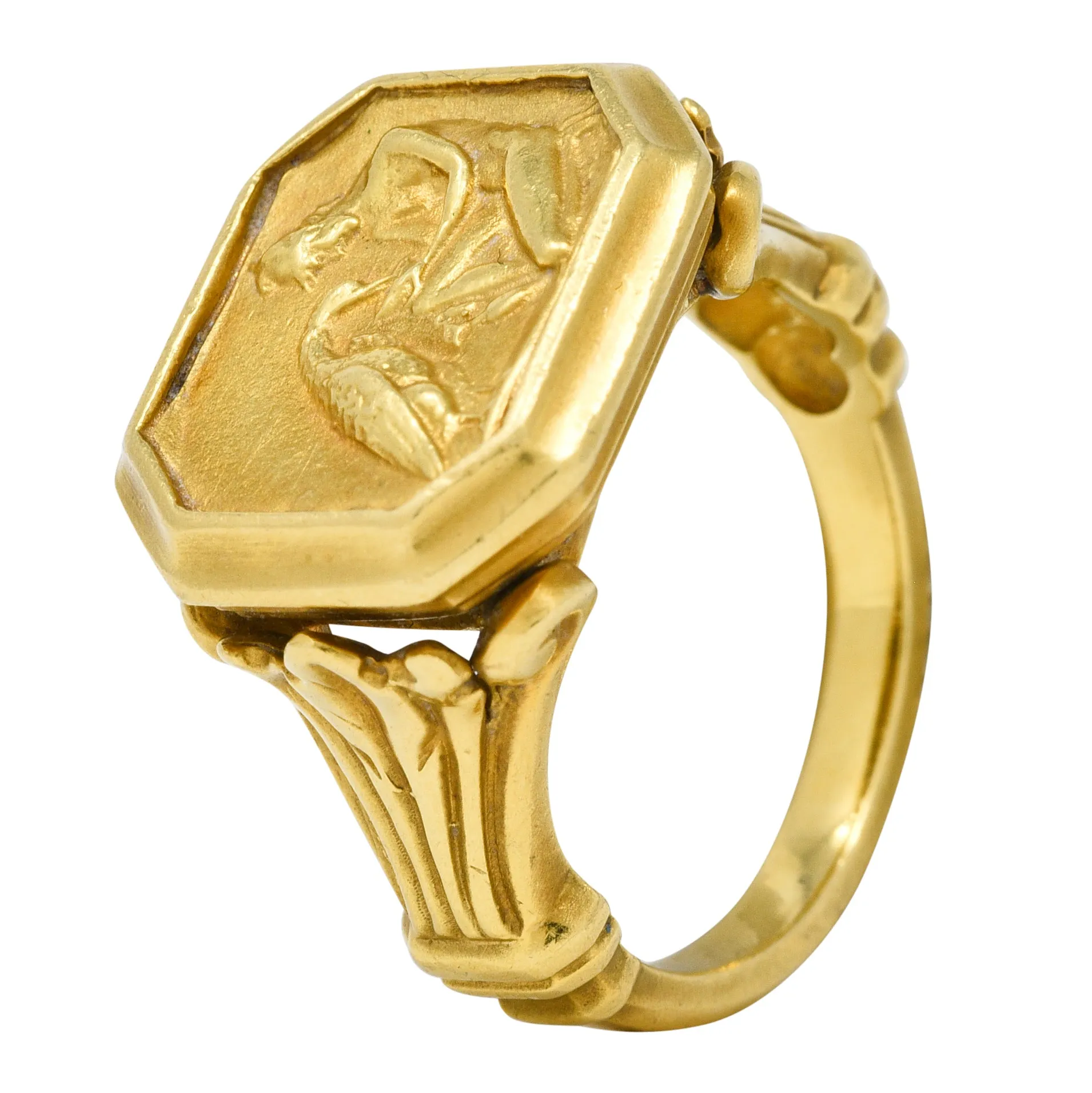SeidenGang 1980s 18 Karat Yellow Gold Greek Hermes Unisex Vintage Signet Ring