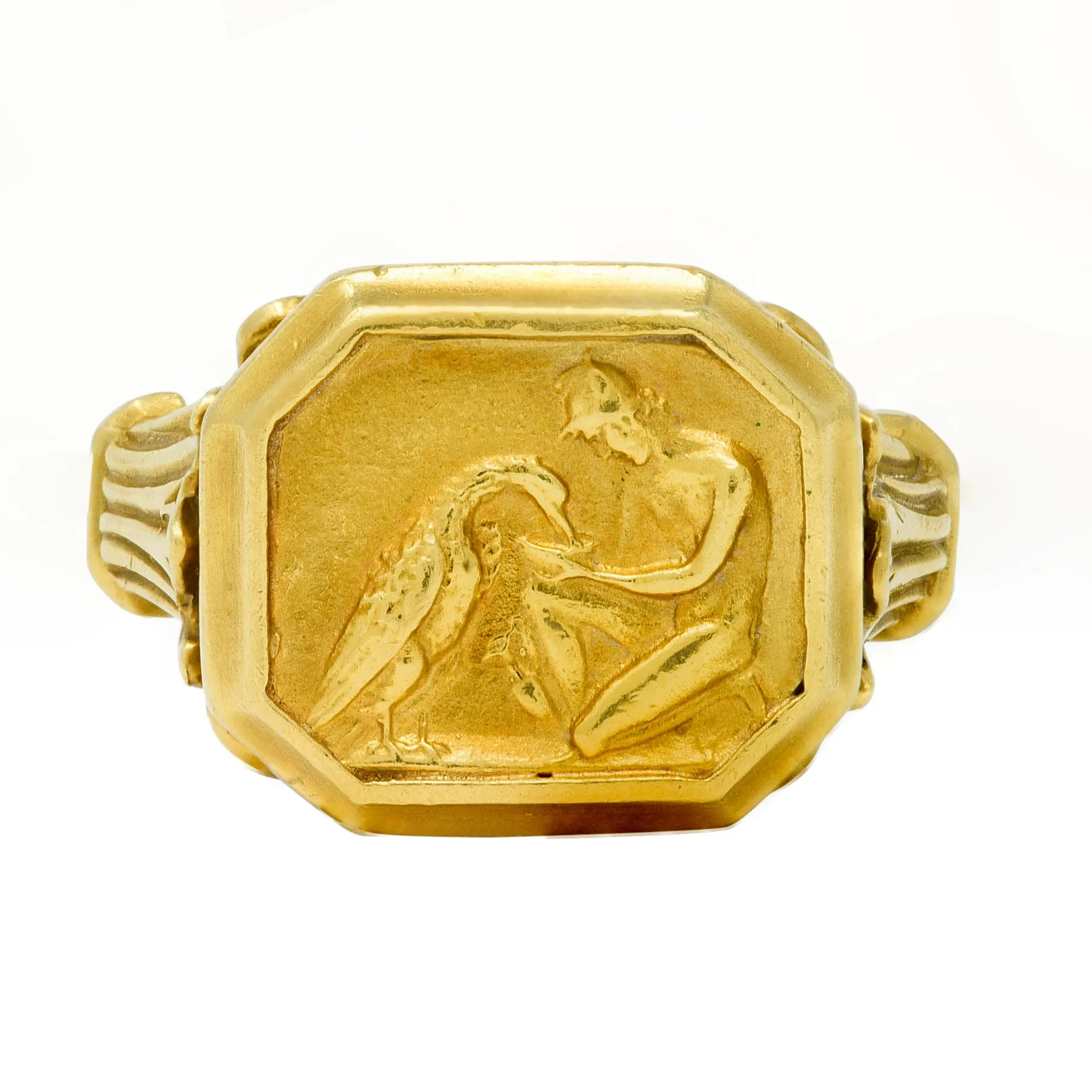 SeidenGang 1980s 18 Karat Yellow Gold Greek Hermes Unisex Vintage Signet Ring
