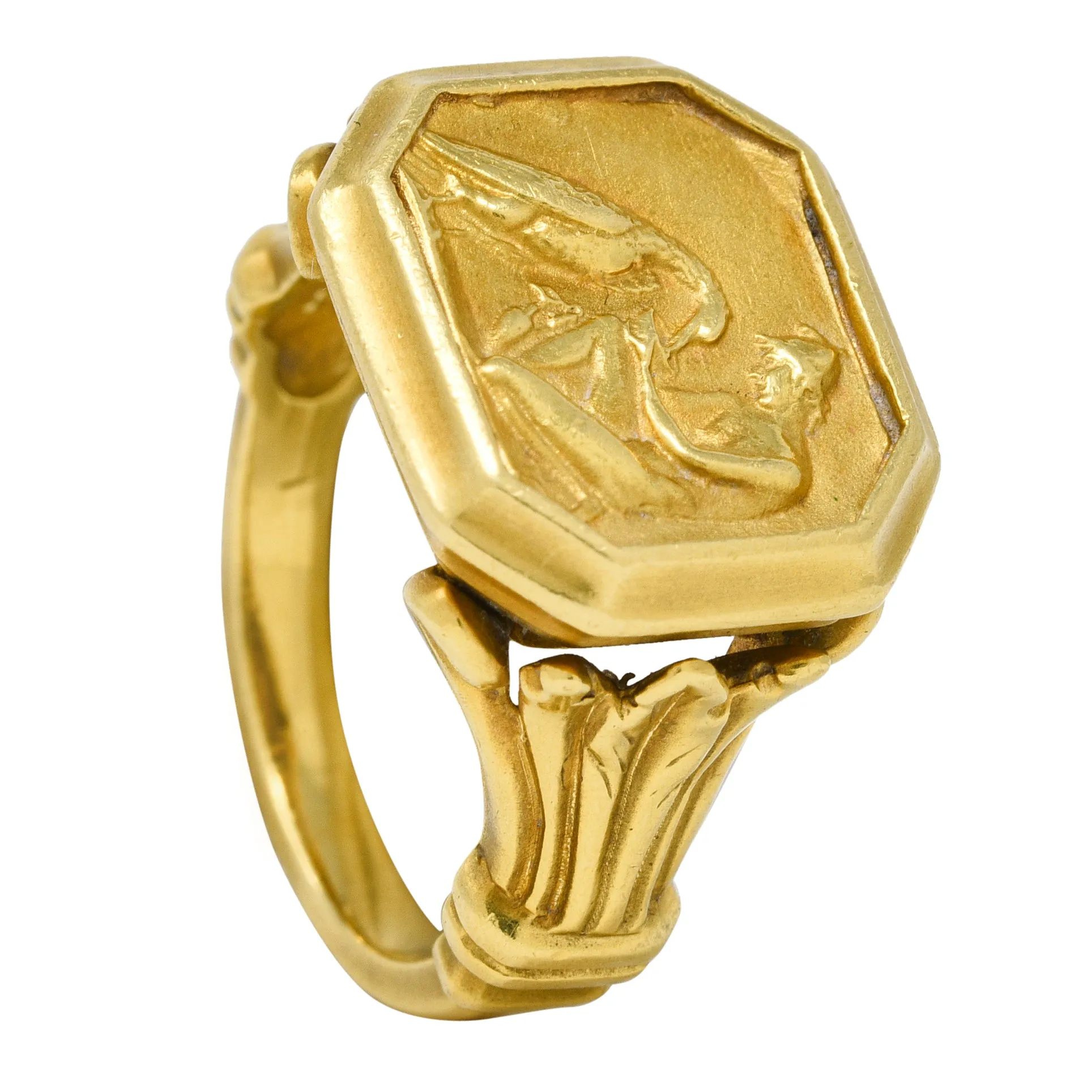 SeidenGang 1980s 18 Karat Yellow Gold Greek Hermes Unisex Vintage Signet Ring