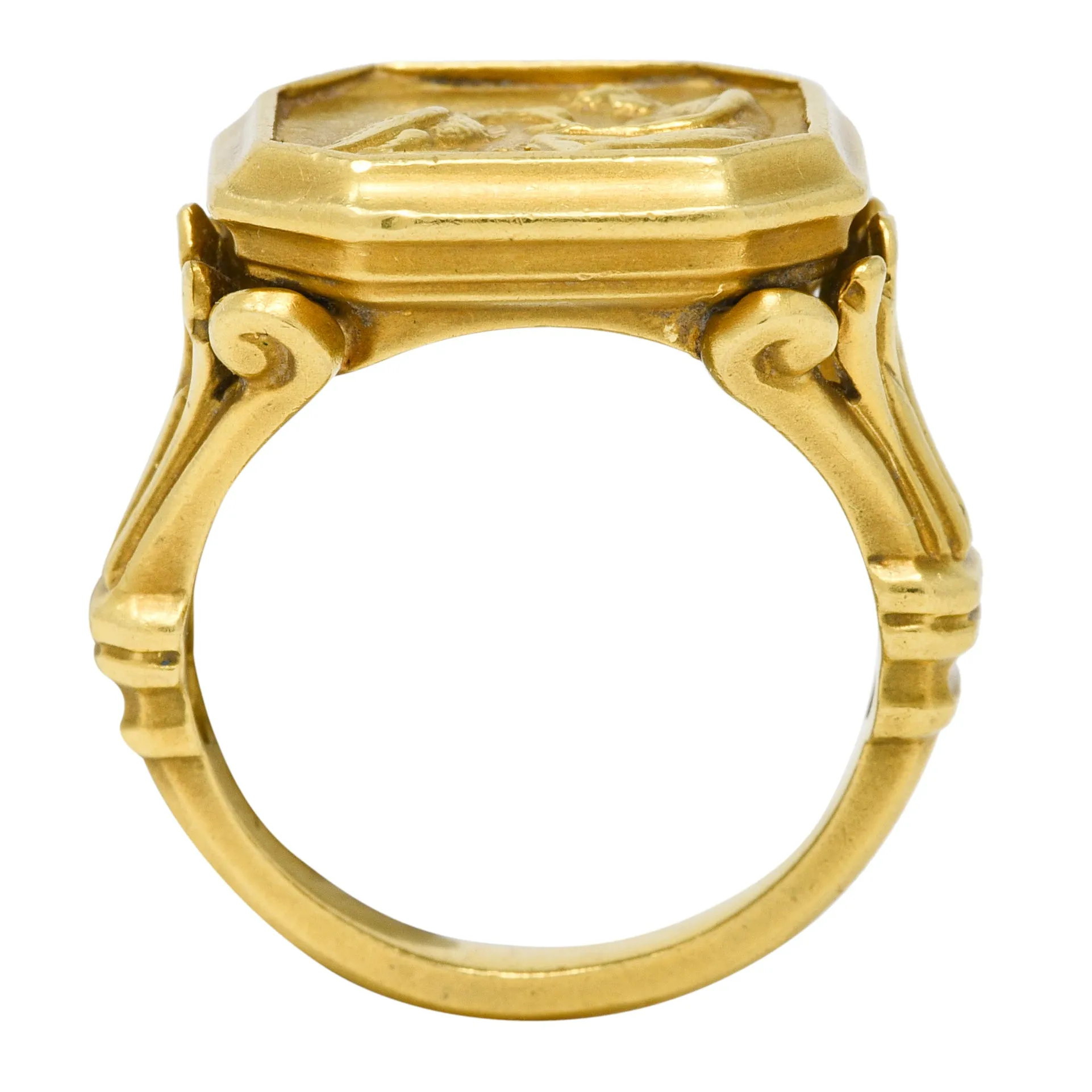 SeidenGang 1980s 18 Karat Yellow Gold Greek Hermes Unisex Vintage Signet Ring
