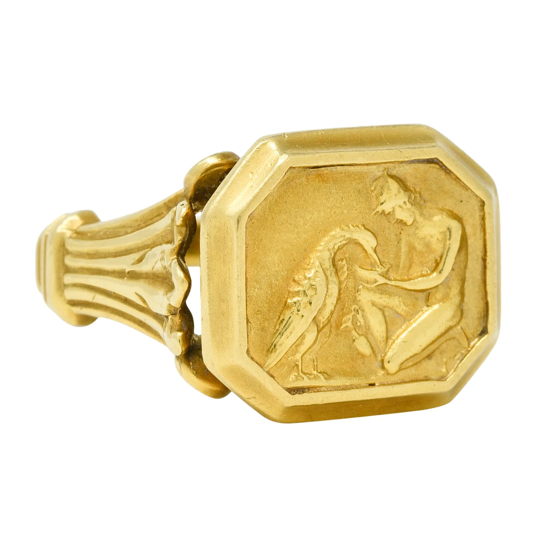 SeidenGang 1980s 18 Karat Yellow Gold Greek Hermes Unisex Vintage Signet Ring