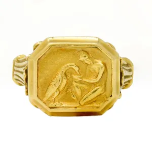 SeidenGang 1980s 18 Karat Yellow Gold Greek Hermes Unisex Vintage Signet Ring