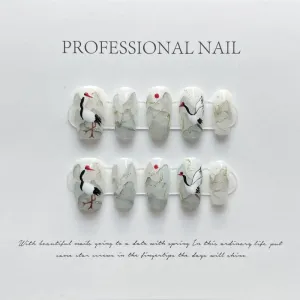 Serene Crane Peaks – Mystical Gray Elegance with Artistic Grace