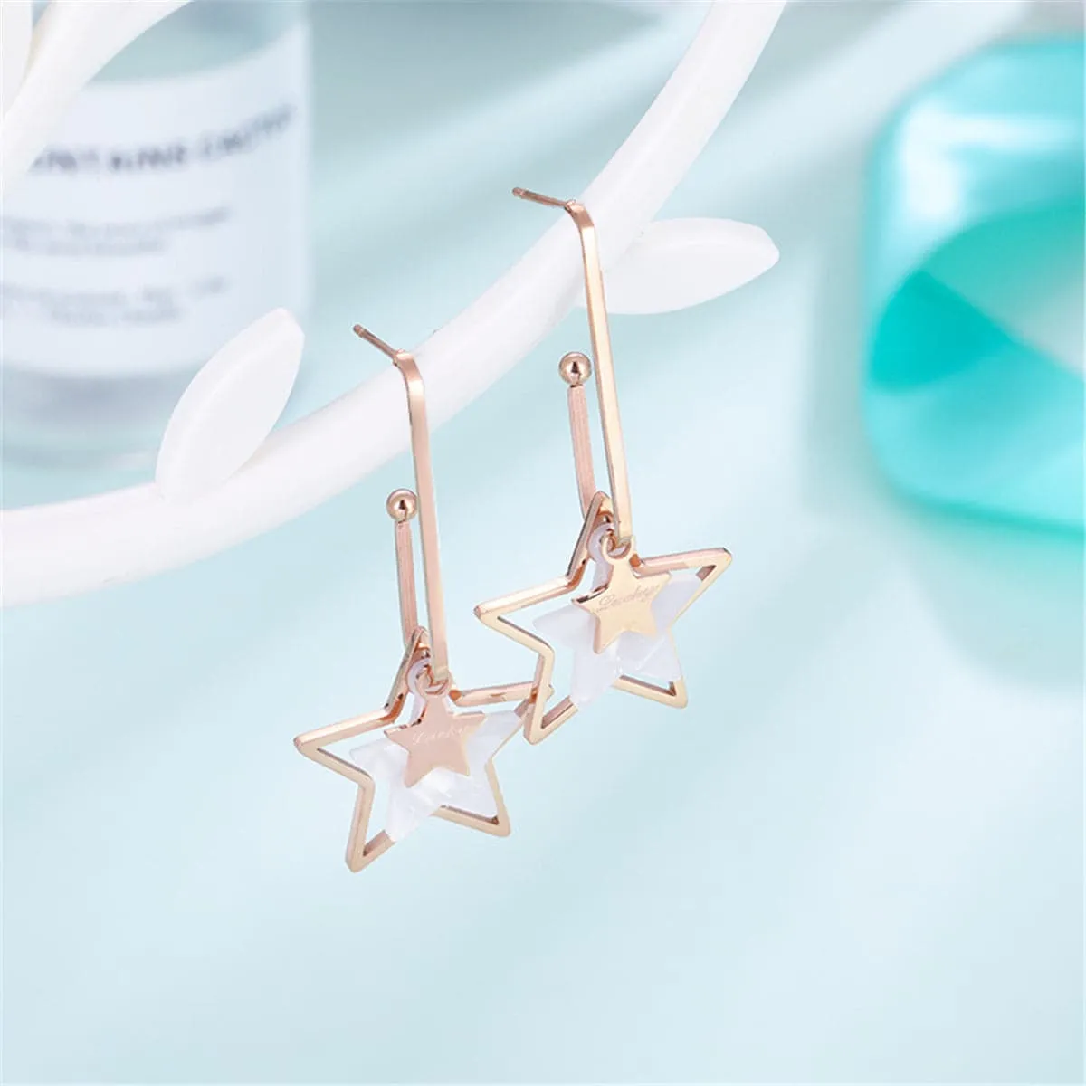 Shell & 18K Rose Gold-Plated 'Lucky' Star Drop Earring