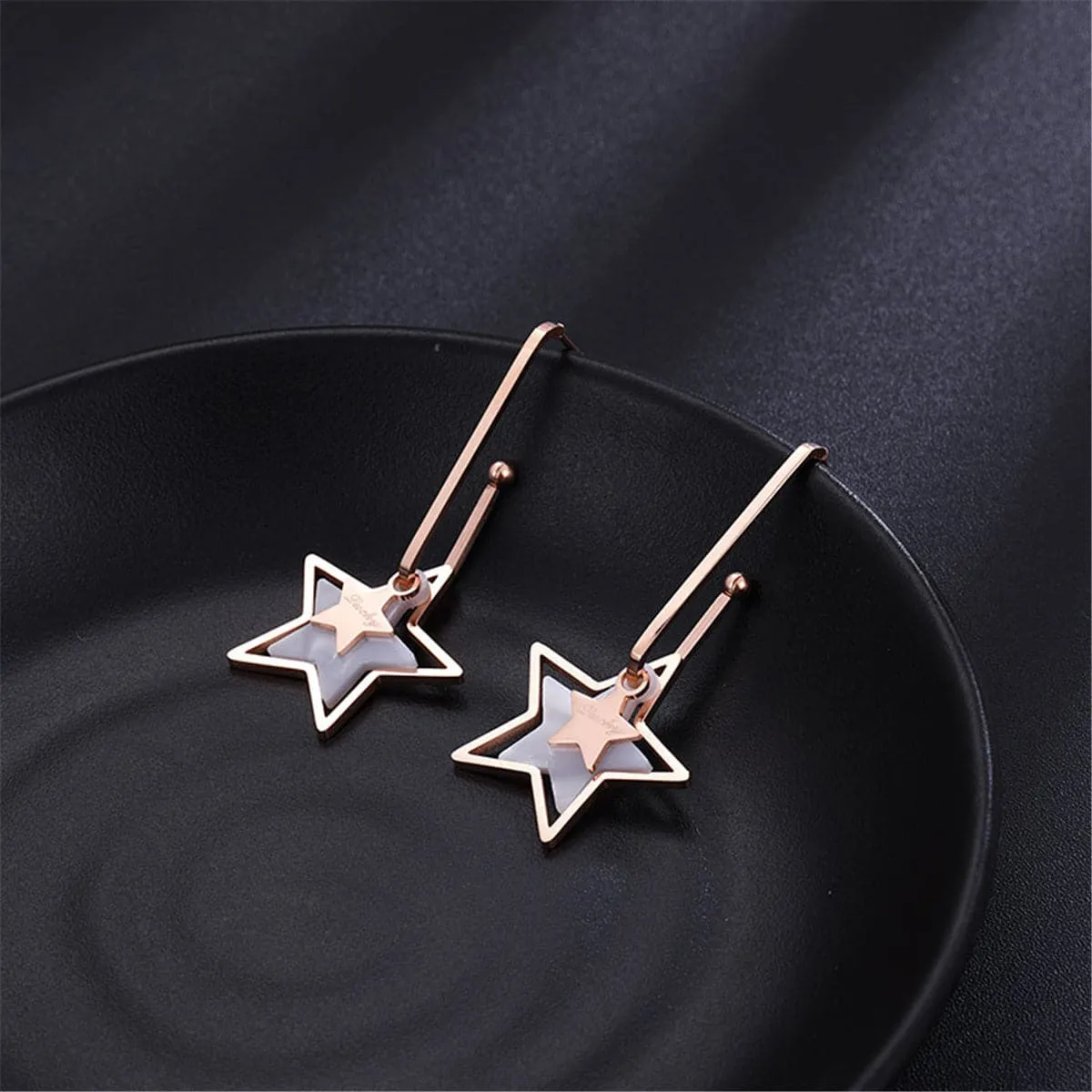 Shell & 18K Rose Gold-Plated 'Lucky' Star Drop Earring