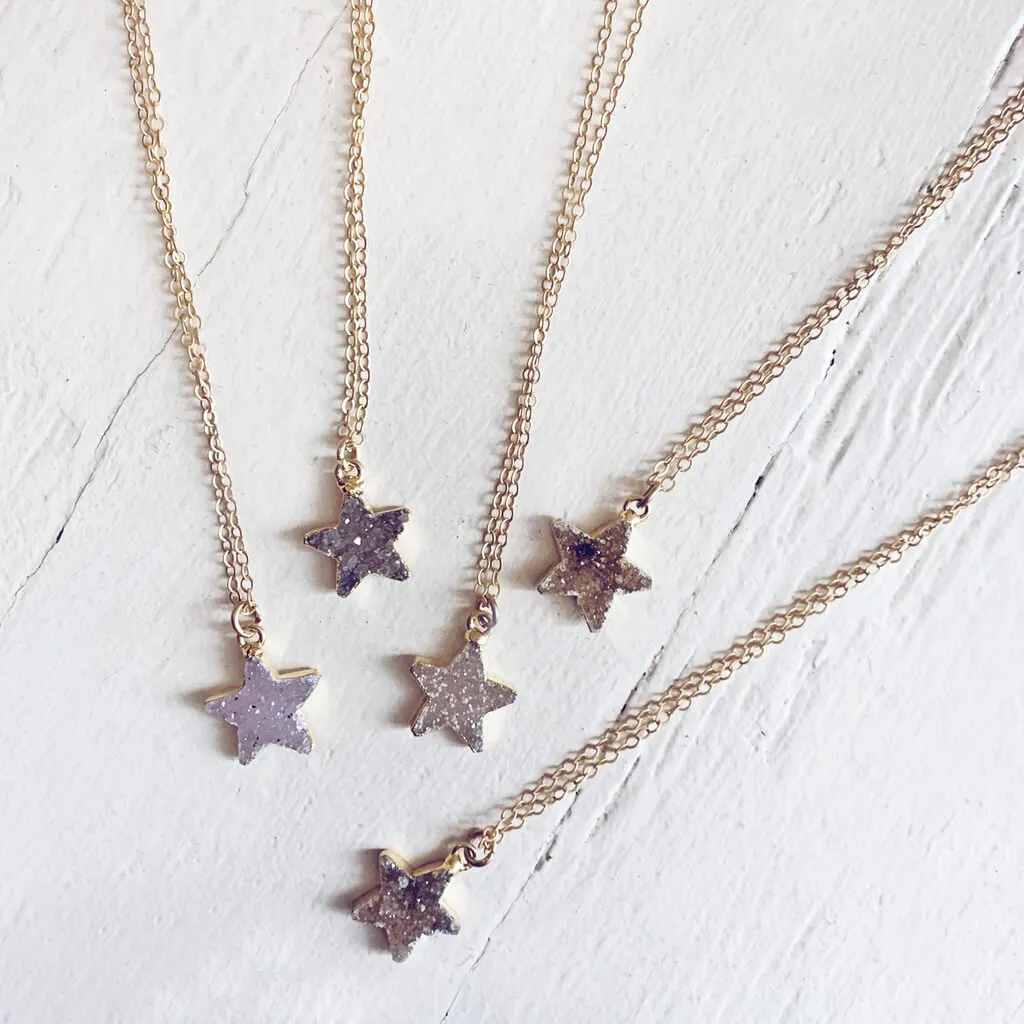 shooting star // simple druzy star pendant necklace