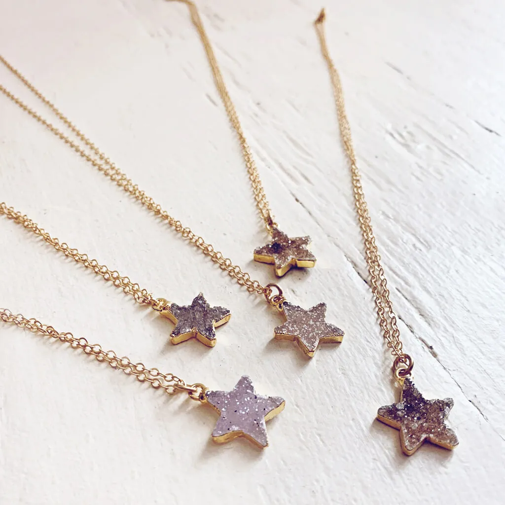 shooting star // simple druzy star pendant necklace