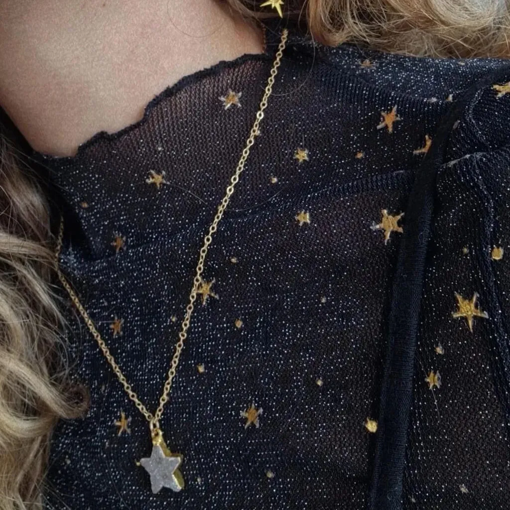 shooting star // simple druzy star pendant necklace