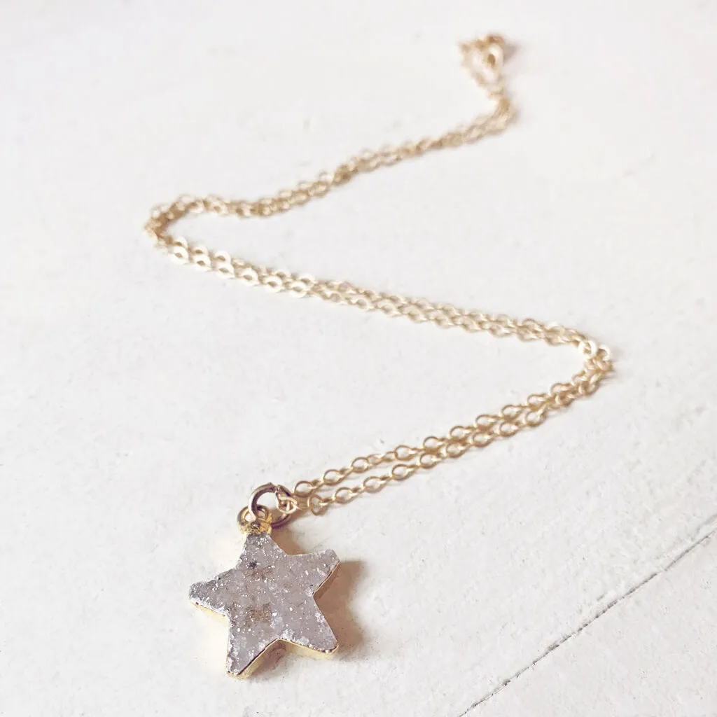 shooting star // simple druzy star pendant necklace