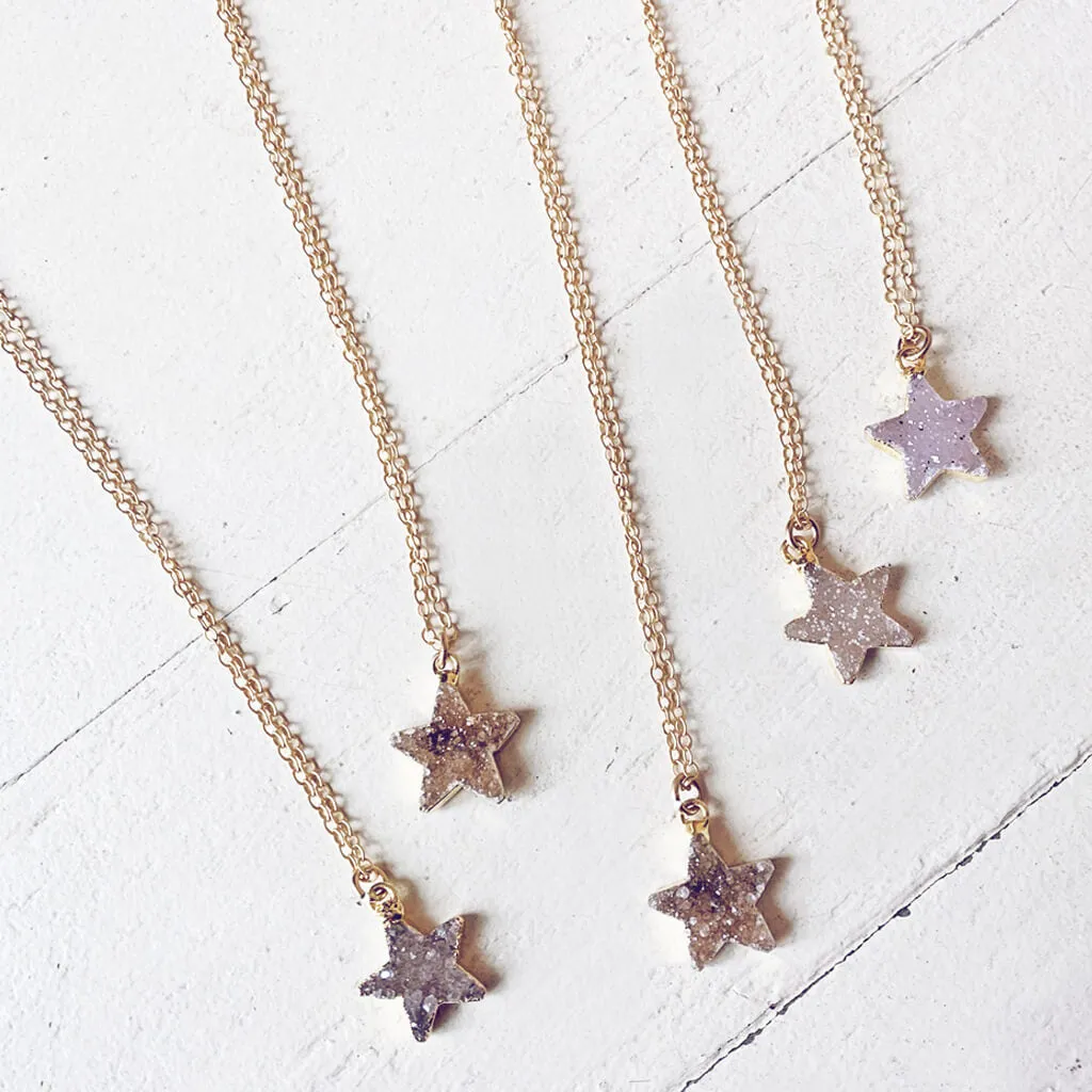 shooting star // simple druzy star pendant necklace