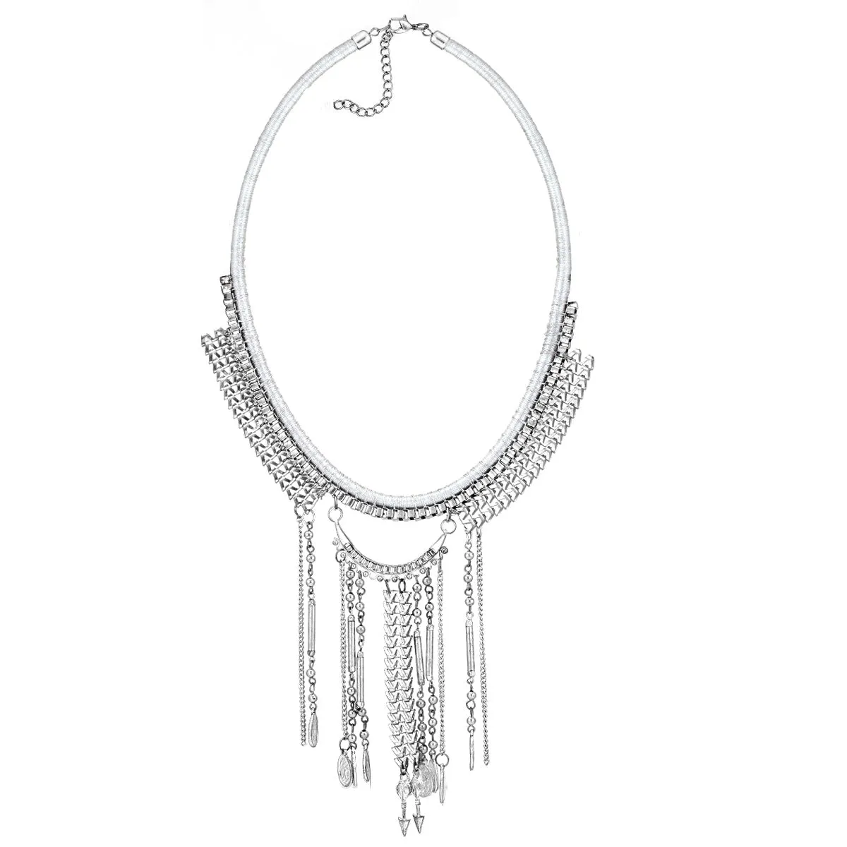 SILVER CHARM TASSEL NECKLACES #NKI-46024 (TH12)