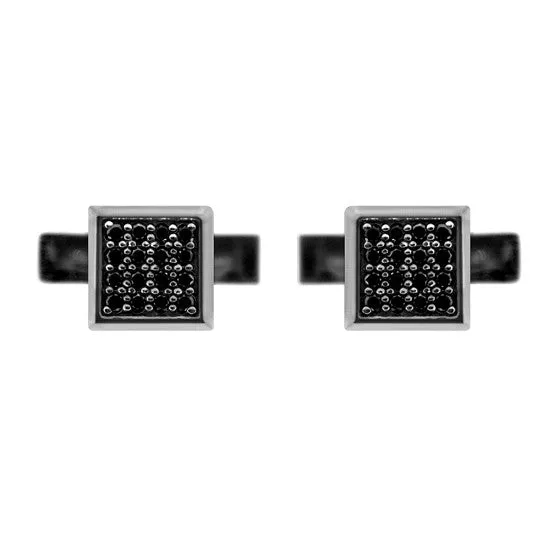 Silver Cuadrado Cufflinks Black Diamonds