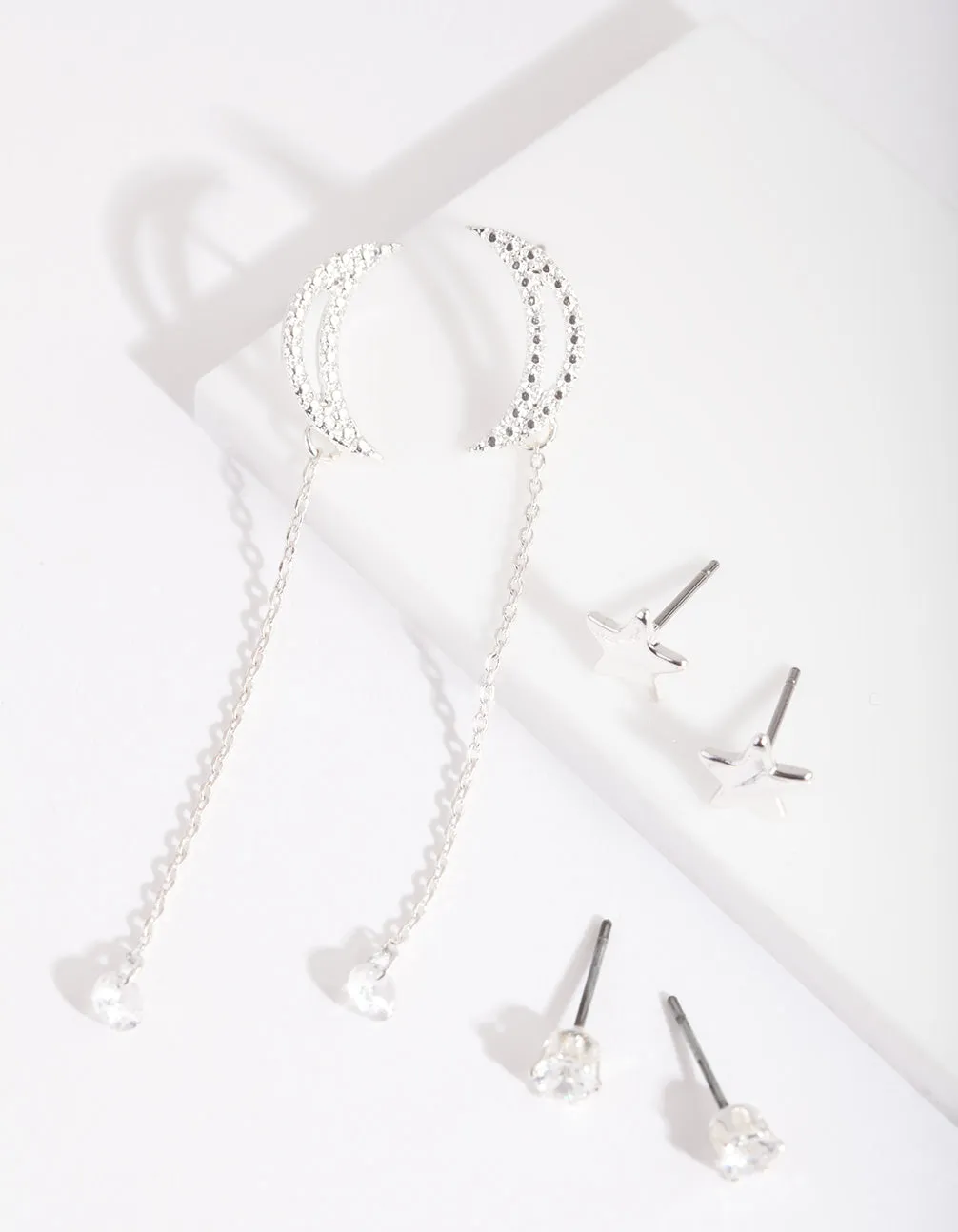 Silver Cubic Zirconia Star & Moon Earring Pack