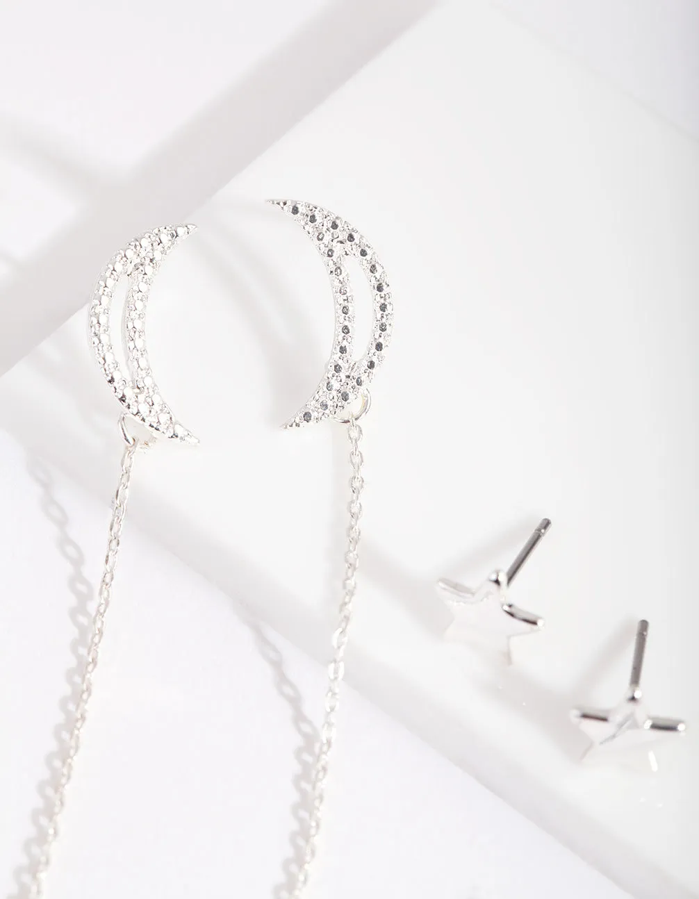 Silver Cubic Zirconia Star & Moon Earring Pack