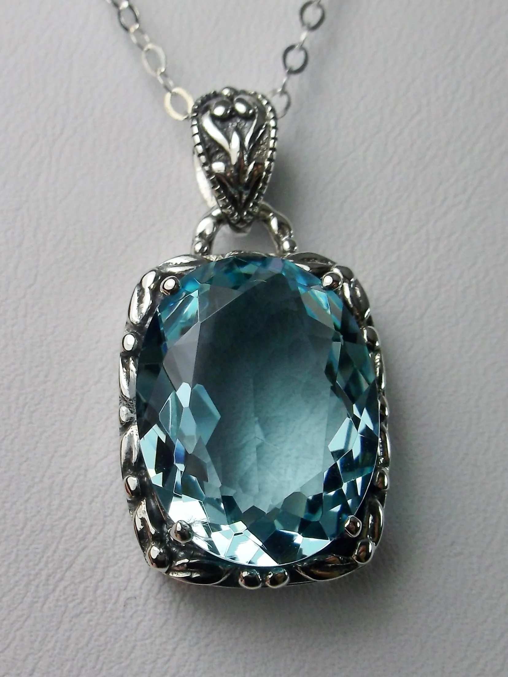 Sky Blue Pendant, Art Nouveau Necklace #P120
