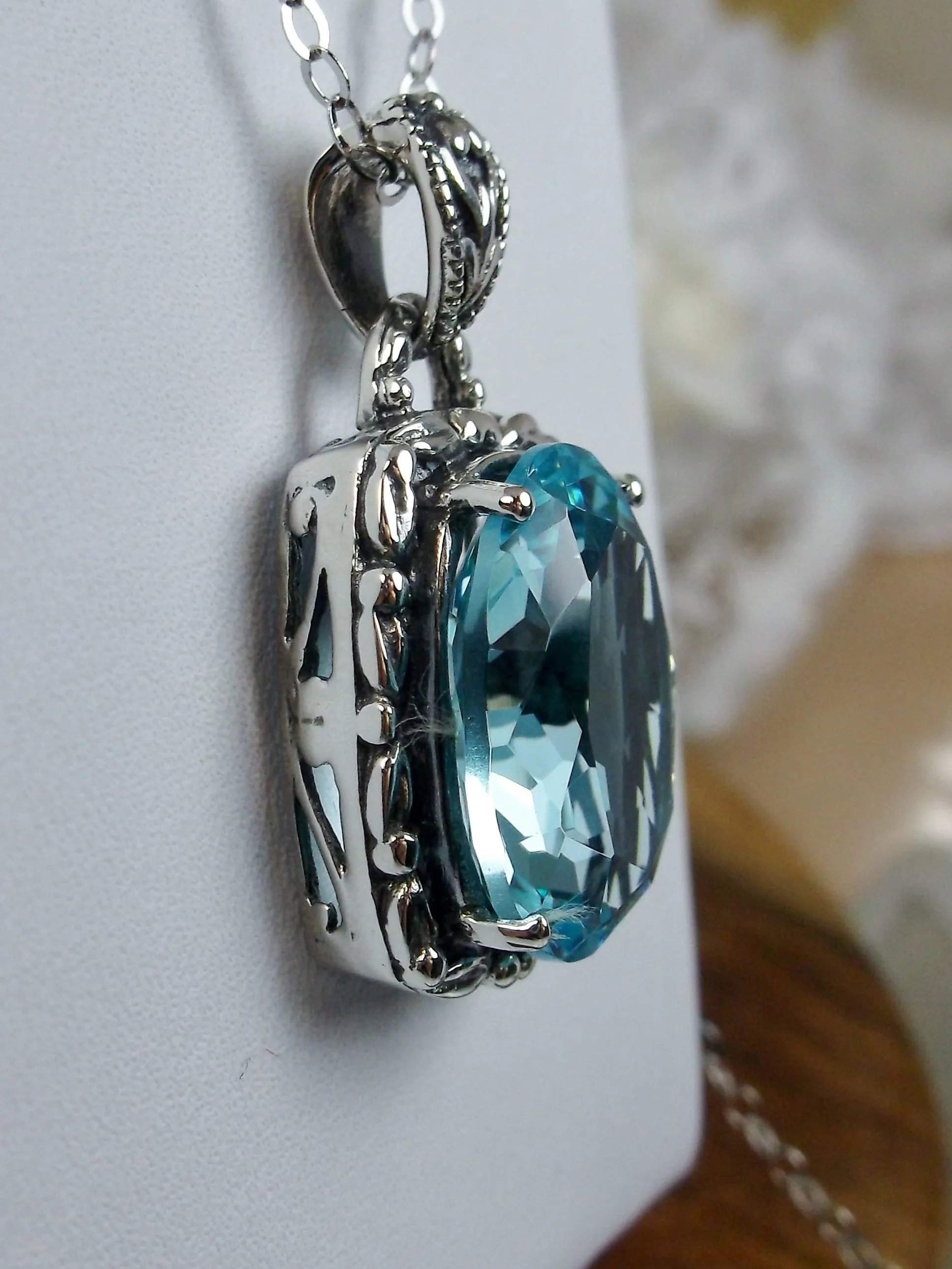 Sky Blue Pendant, Art Nouveau Necklace #P120