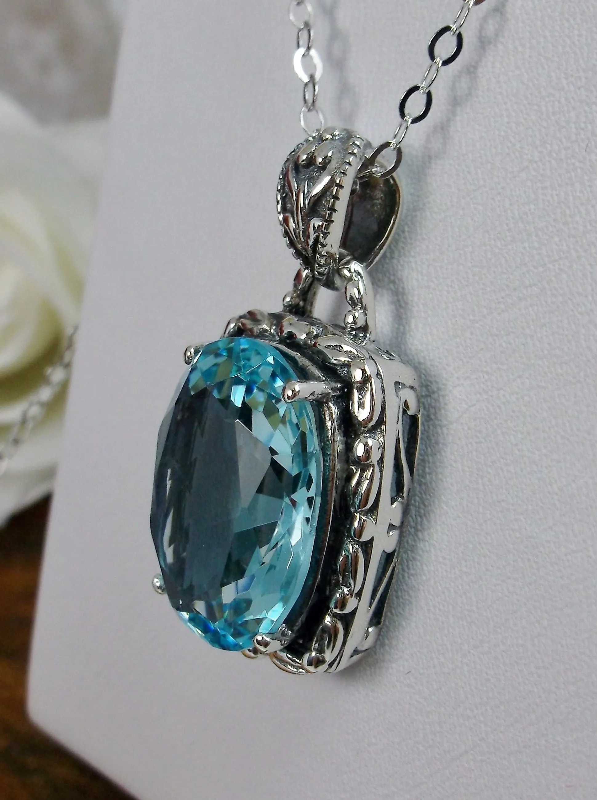 Sky Blue Pendant, Art Nouveau Necklace #P120