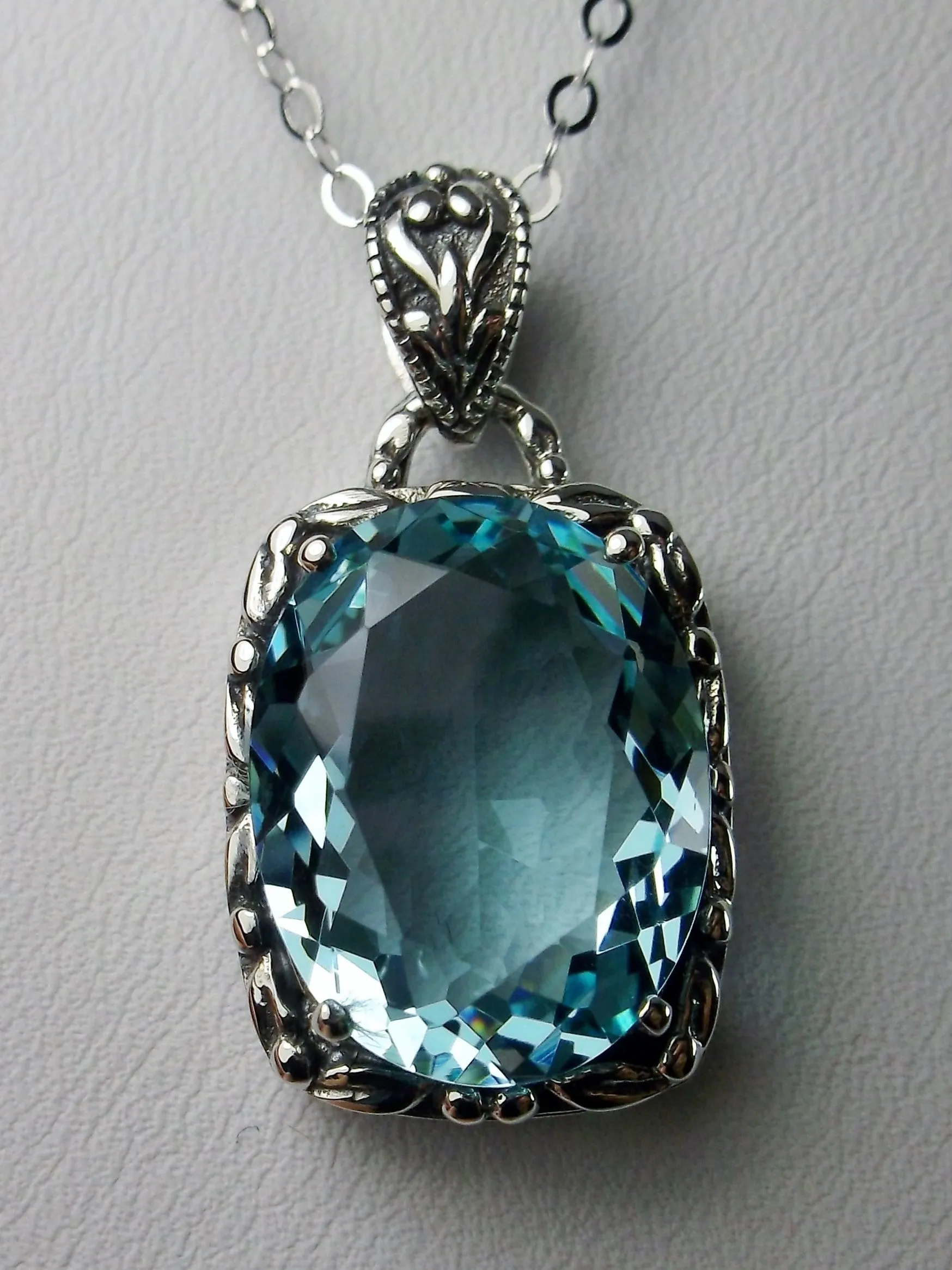 Sky Blue Pendant, Art Nouveau Necklace #P120