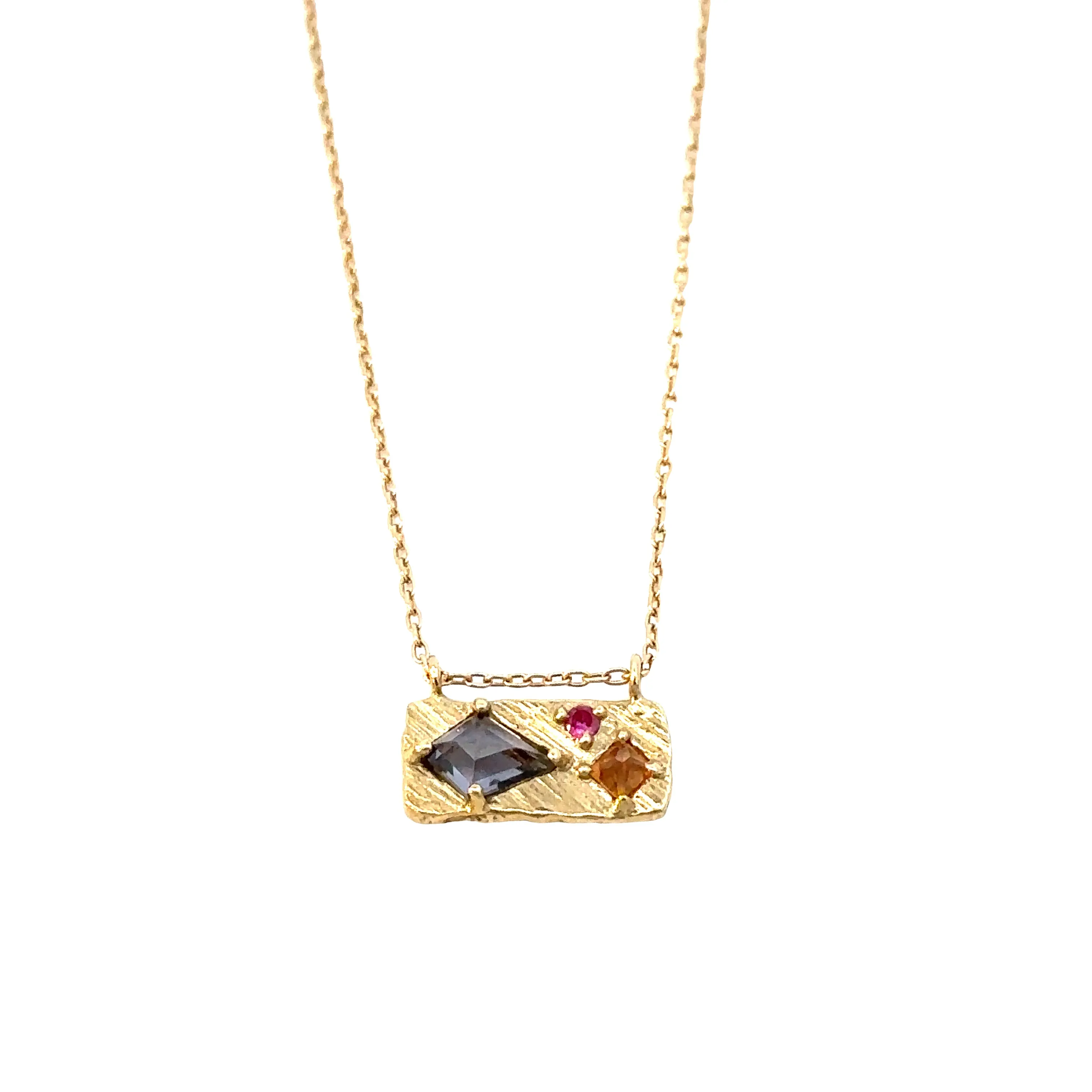 small collage necklace - orange sapphire   pink sapphire   spinel