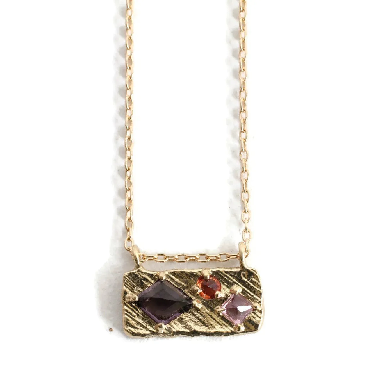 small collage necklace - orange sapphire   pink sapphire   spinel