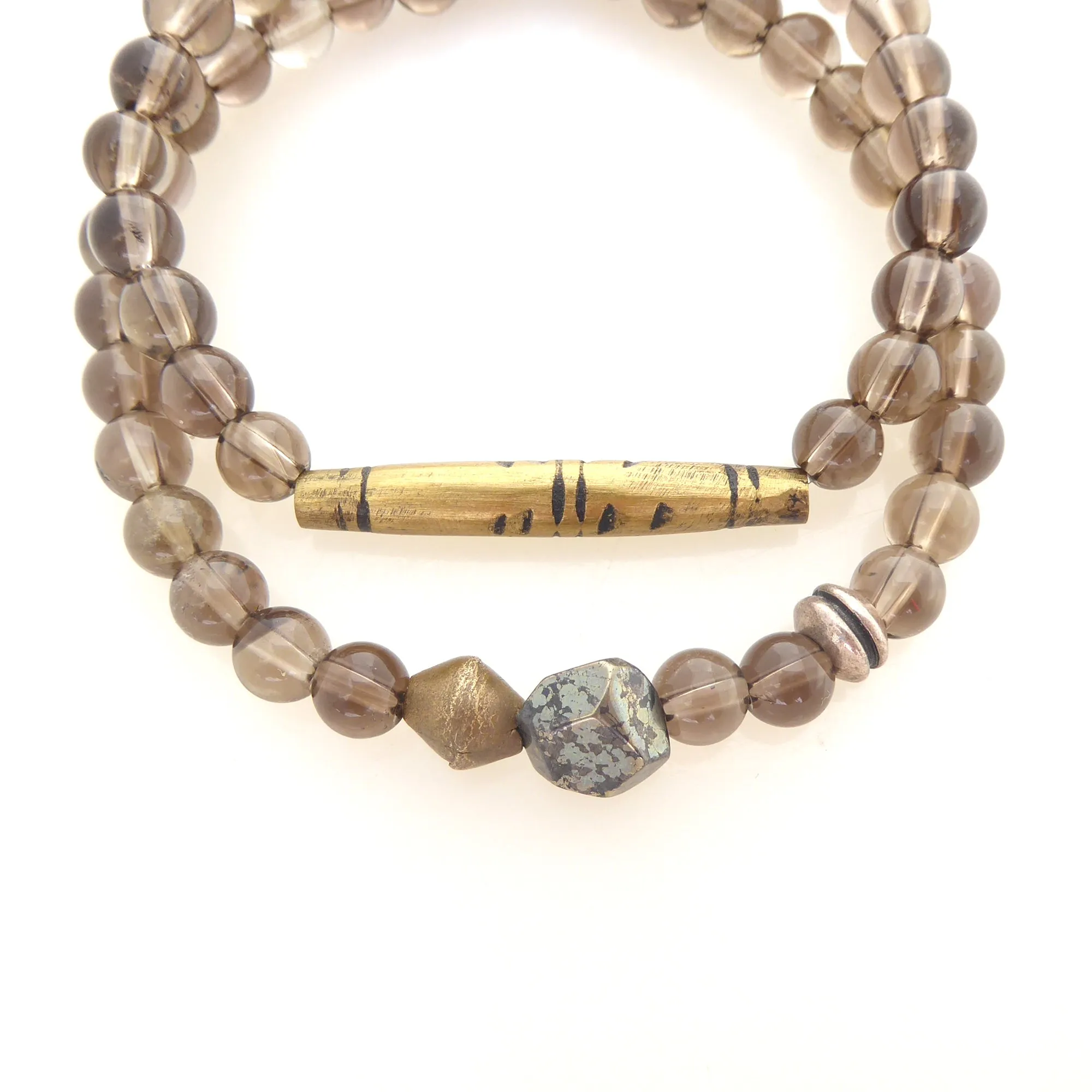 Smoky quartz and pyrite bracelet set