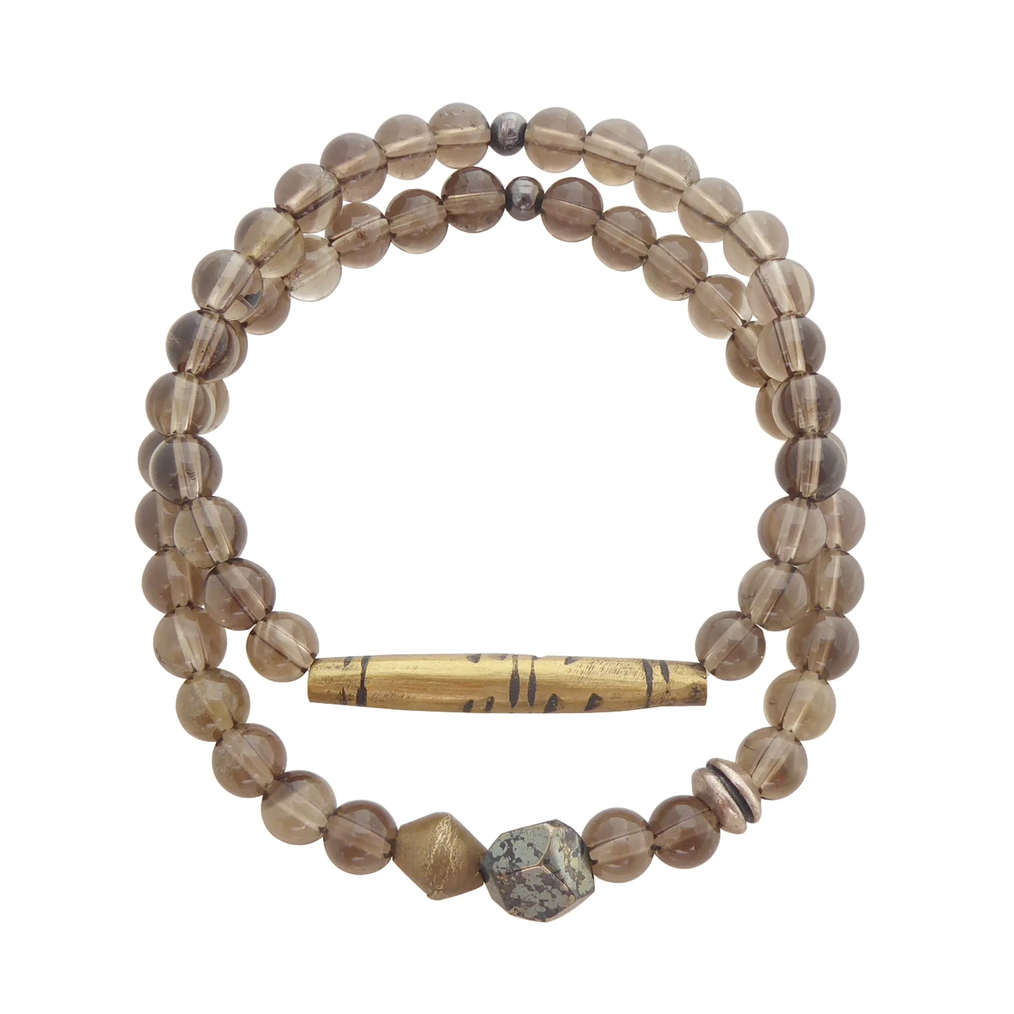 Smoky quartz and pyrite bracelet set