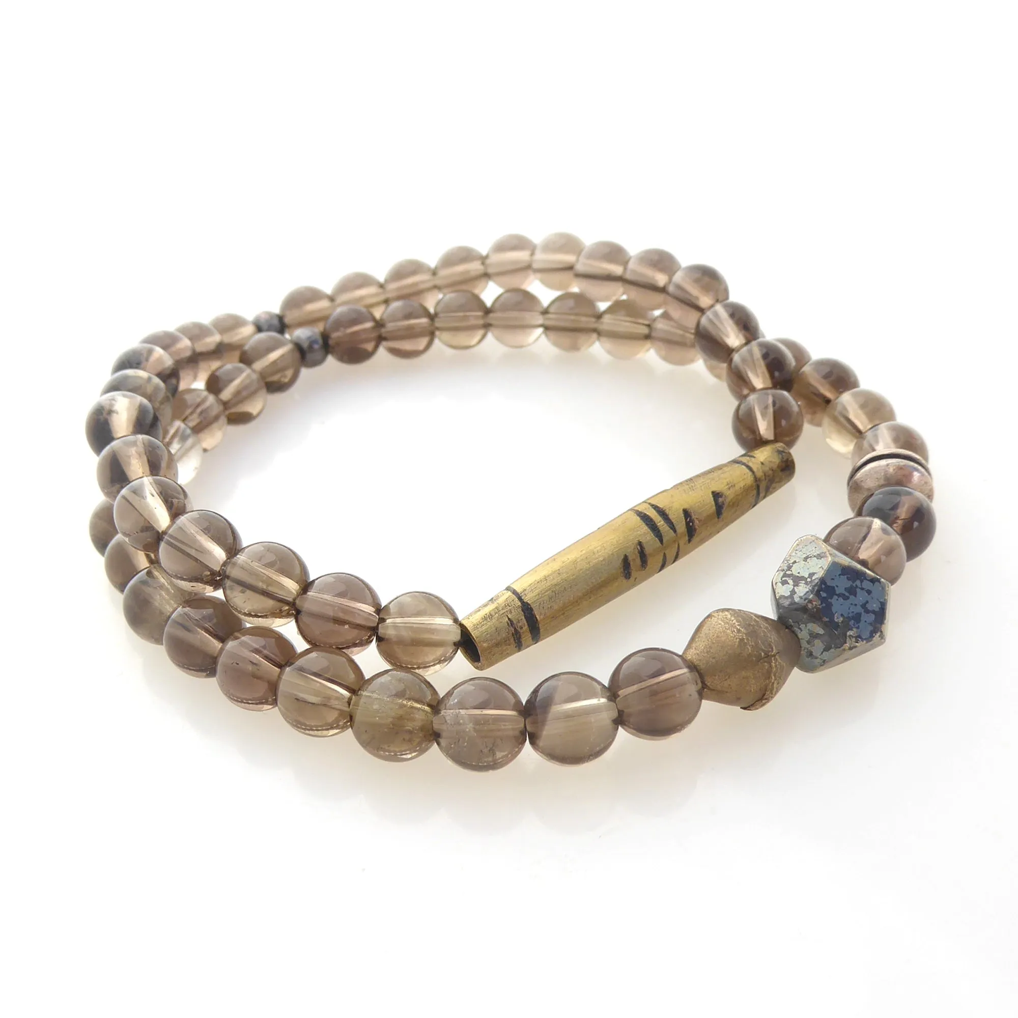 Smoky quartz and pyrite bracelet set
