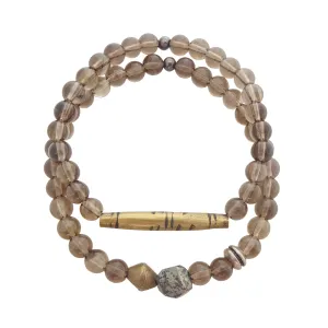 Smoky quartz and pyrite bracelet set