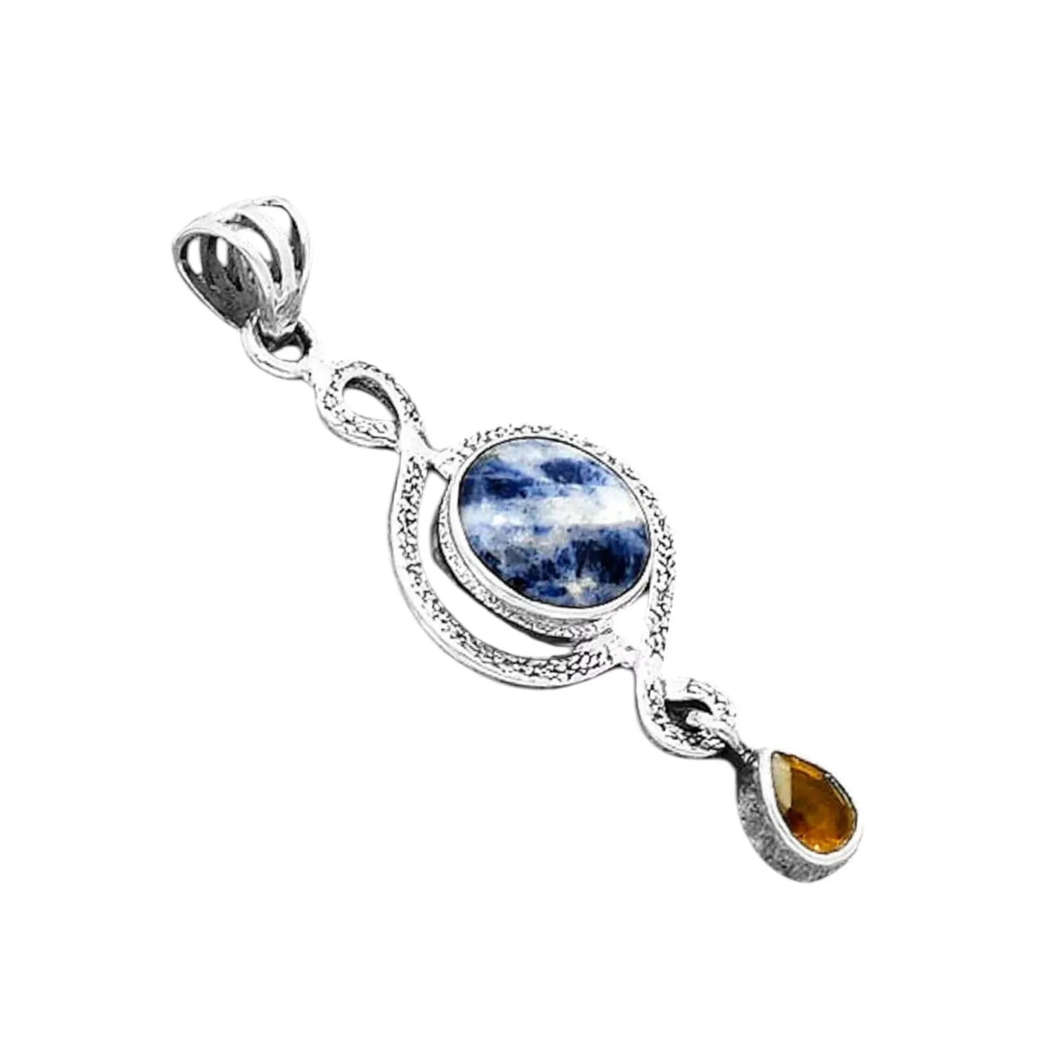 Sodalite & Garnet Solid 925 Sterling Silver Pendant