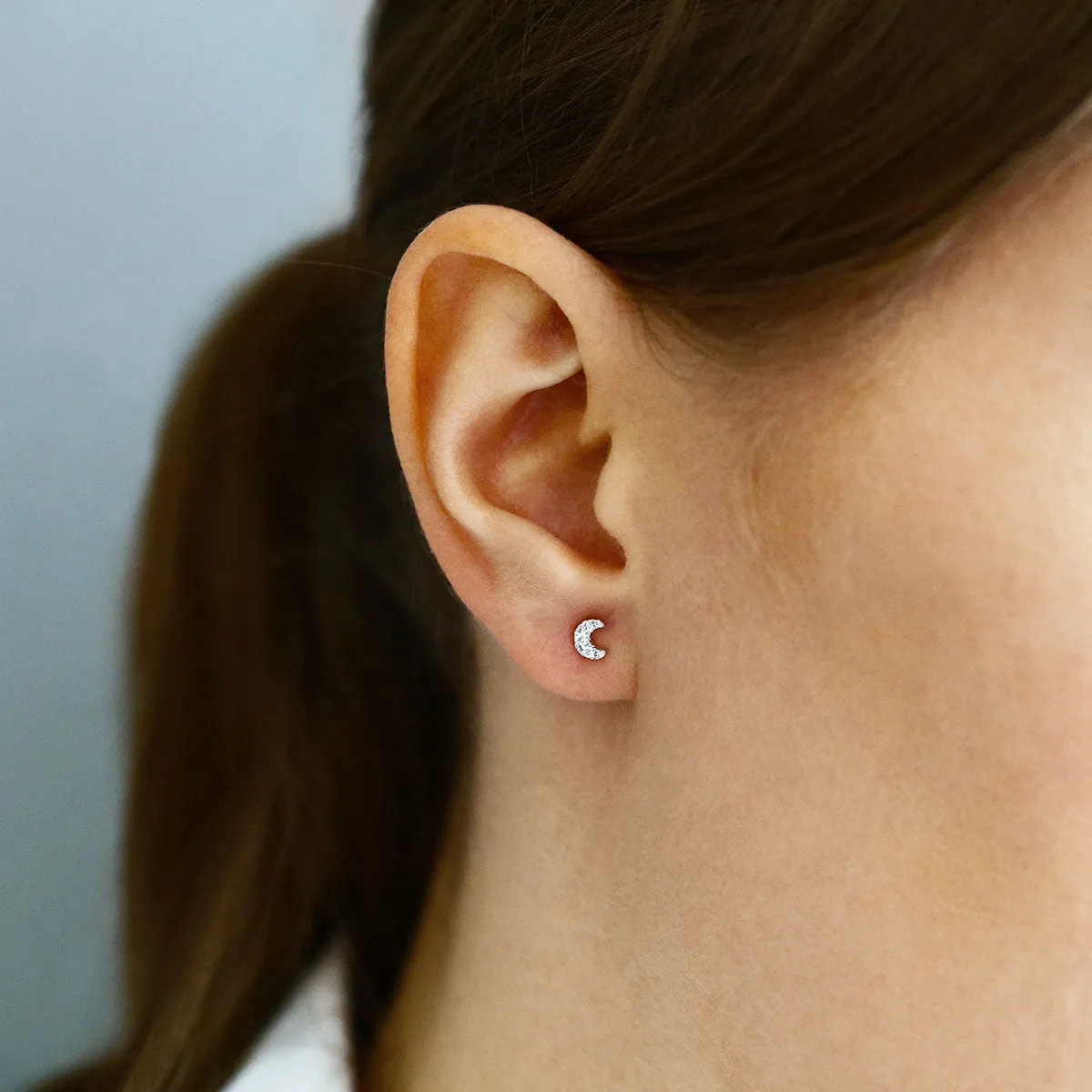 Soleil Collection 0.10ct Crescent Moon Stud Earrings | 9K Yellow Gold