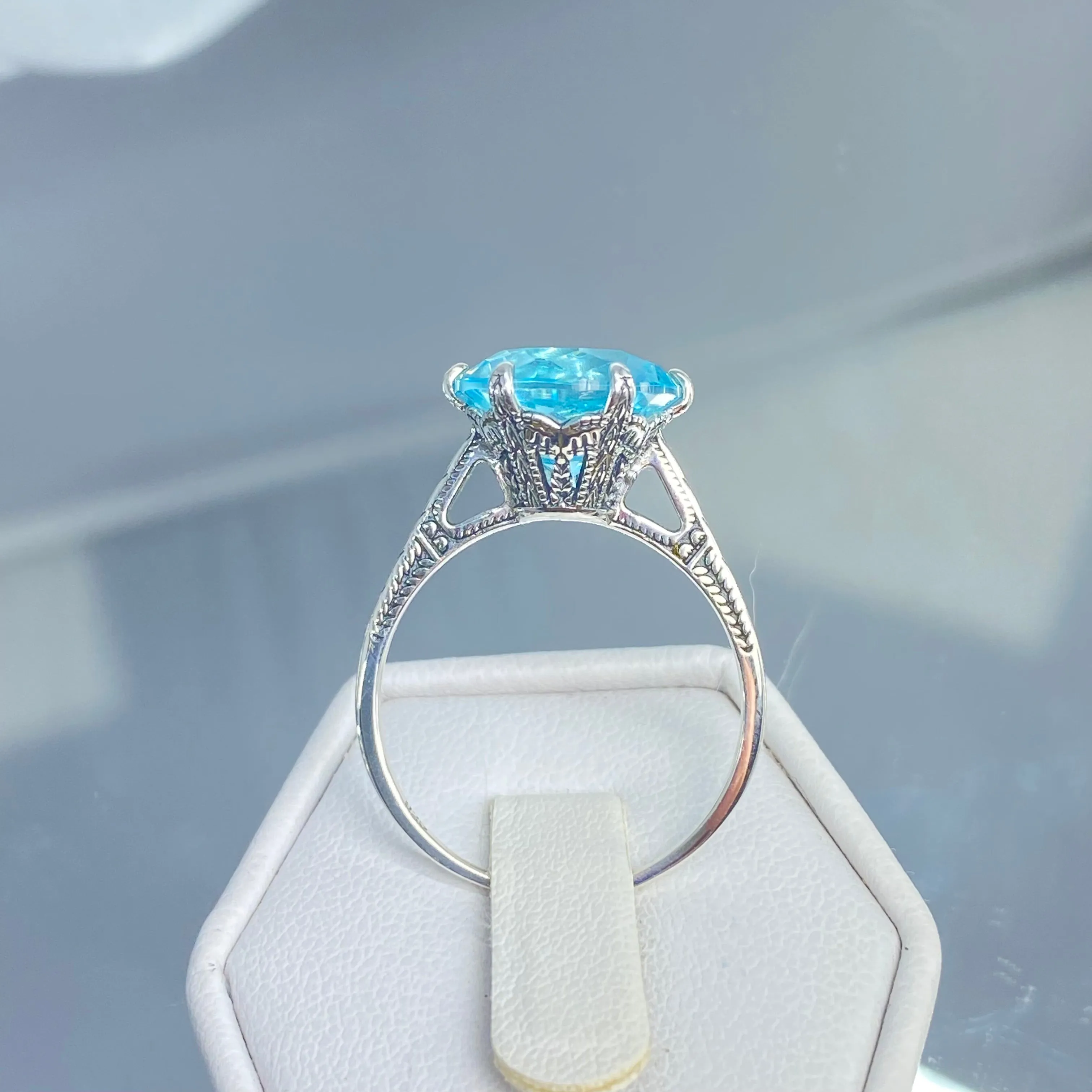 Solitaire Ring, Size 8.5, Aquamarine Blue Classic Jewelry #D37 - Ready to Ship