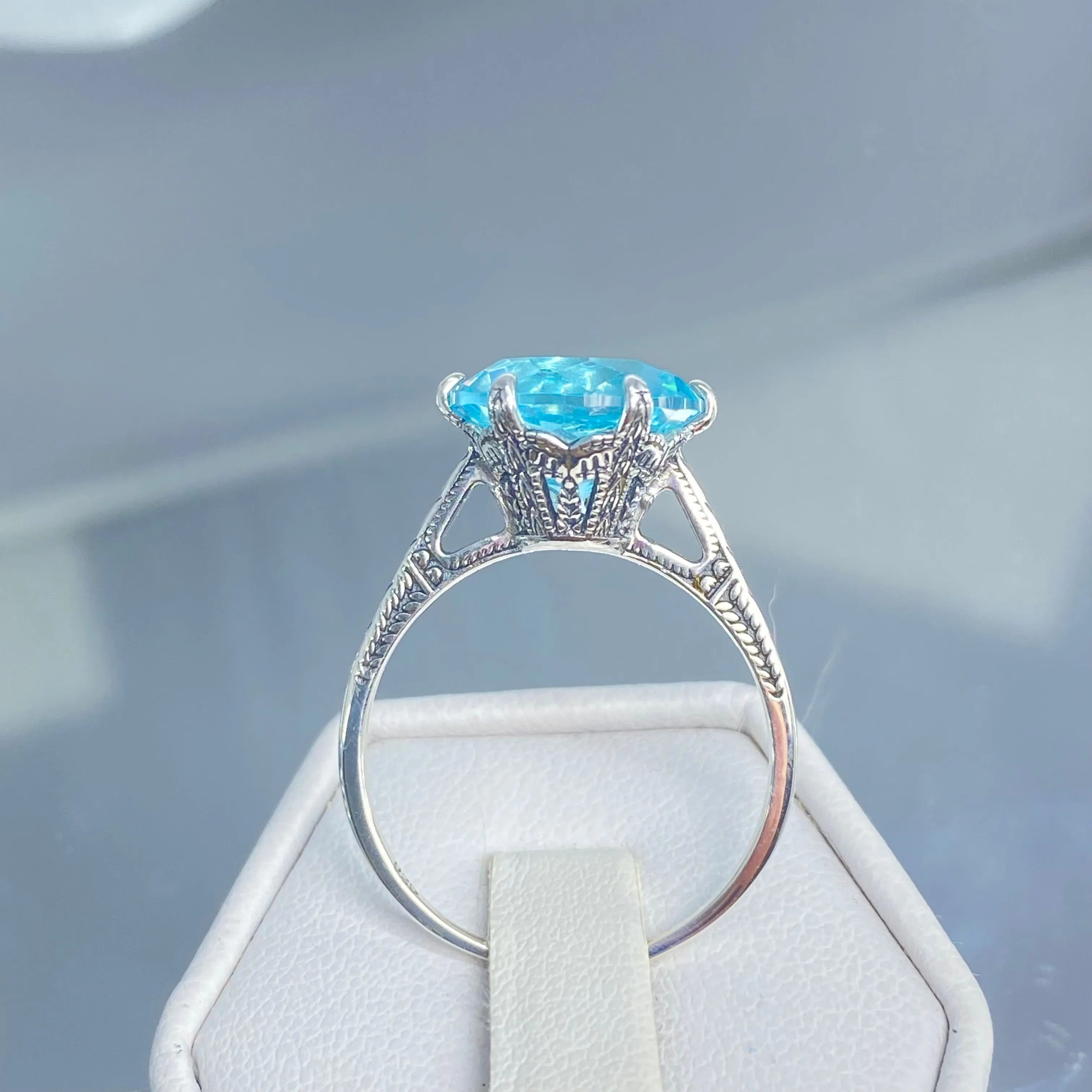 Solitaire Ring, Size 8.5, Aquamarine Blue Classic Jewelry #D37 - Ready to Ship