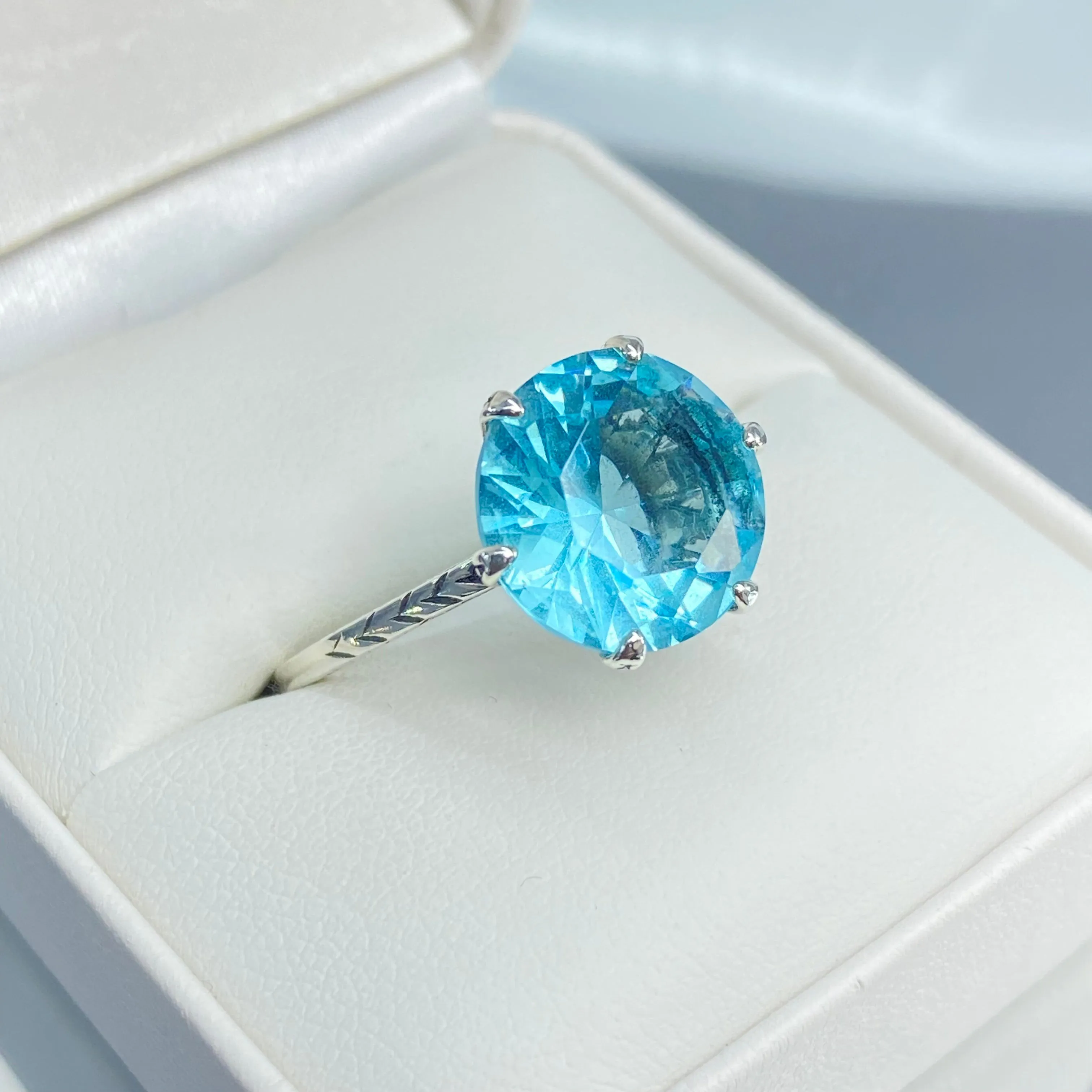 Solitaire Ring, Size 8.5, Aquamarine Blue Classic Jewelry #D37 - Ready to Ship