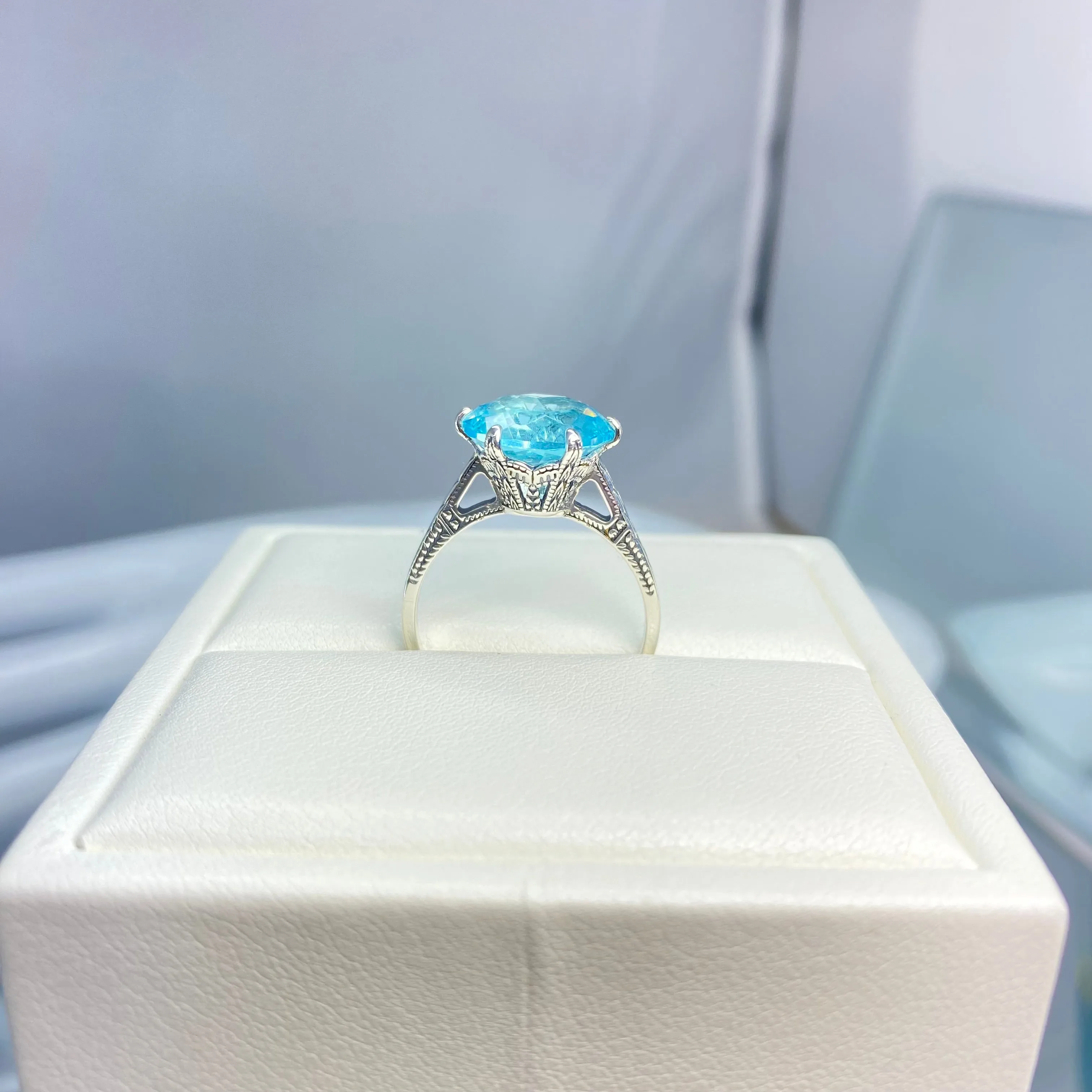 Solitaire Ring, Size 8.5, Aquamarine Blue Classic Jewelry #D37 - Ready to Ship