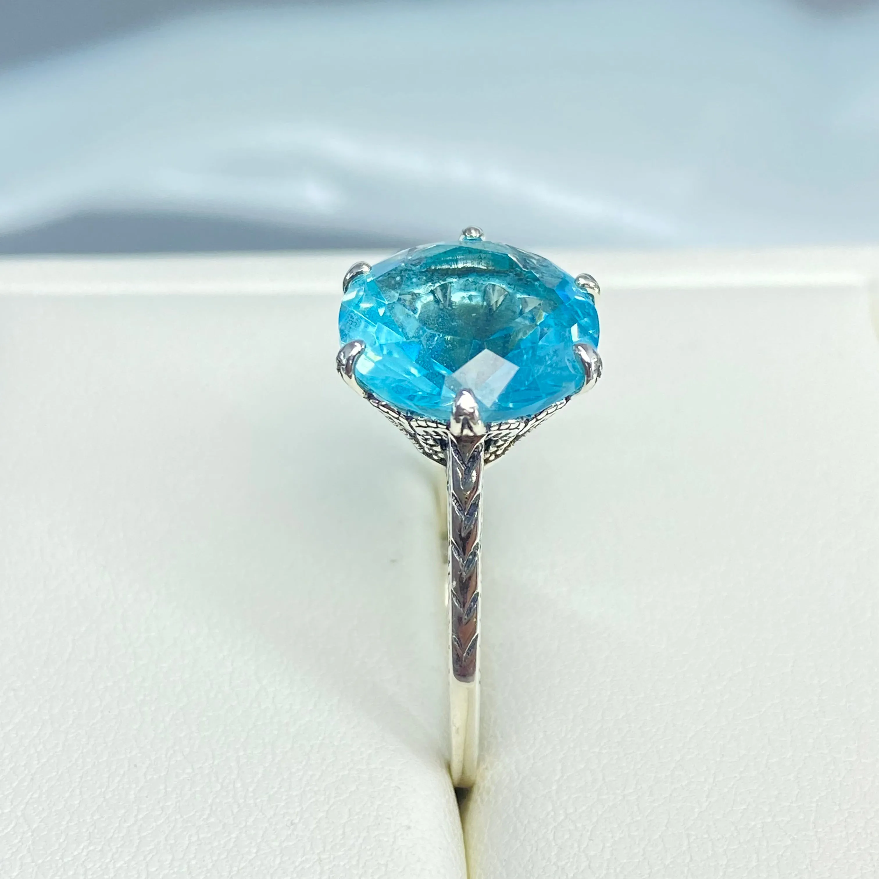 Solitaire Ring, Size 8.5, Aquamarine Blue Classic Jewelry #D37 - Ready to Ship