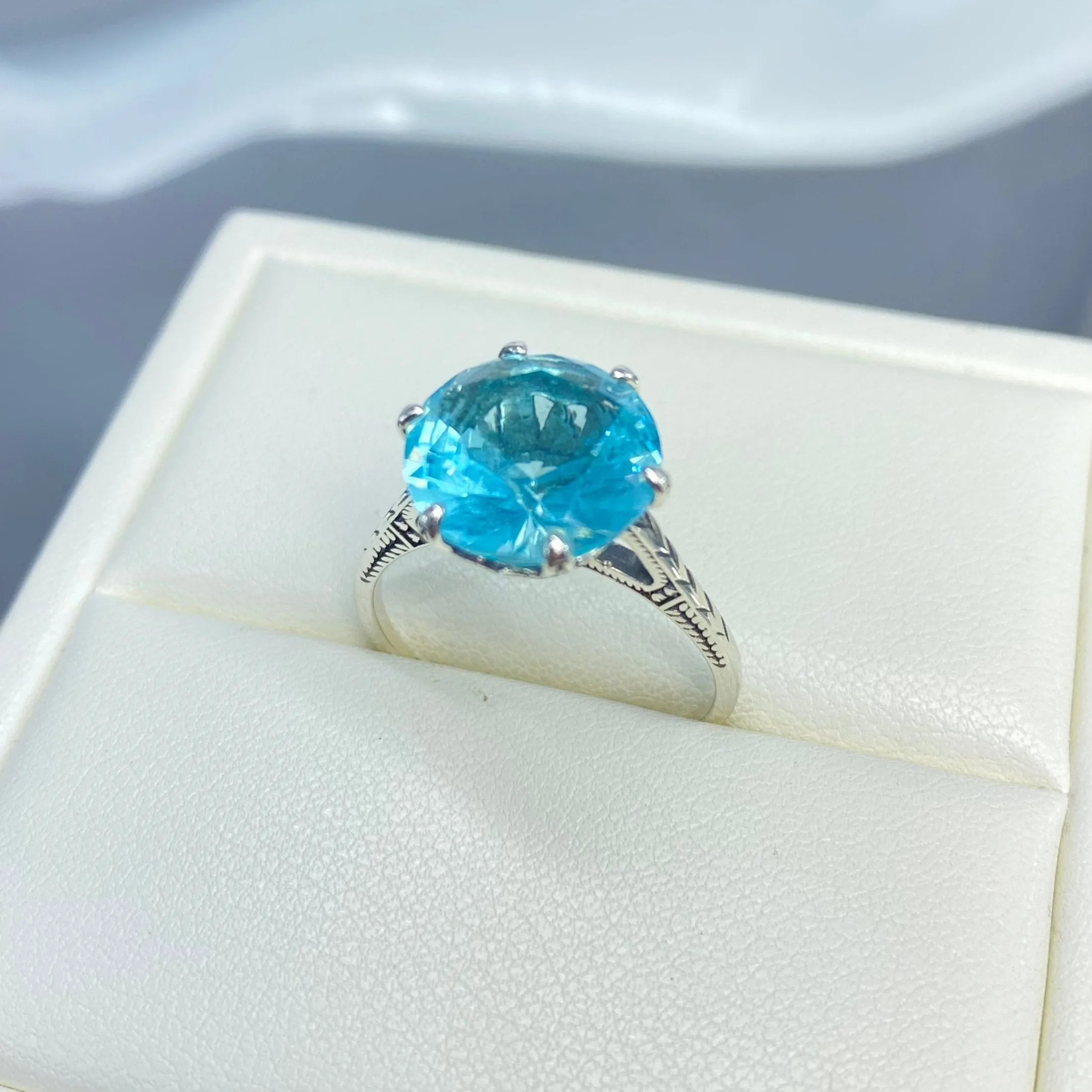 Solitaire Ring, Size 8.5, Aquamarine Blue Classic Jewelry #D37 - Ready to Ship
