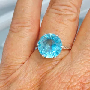 Solitaire Ring, Size 8.5, Aquamarine Blue Classic Jewelry #D37 - Ready to Ship